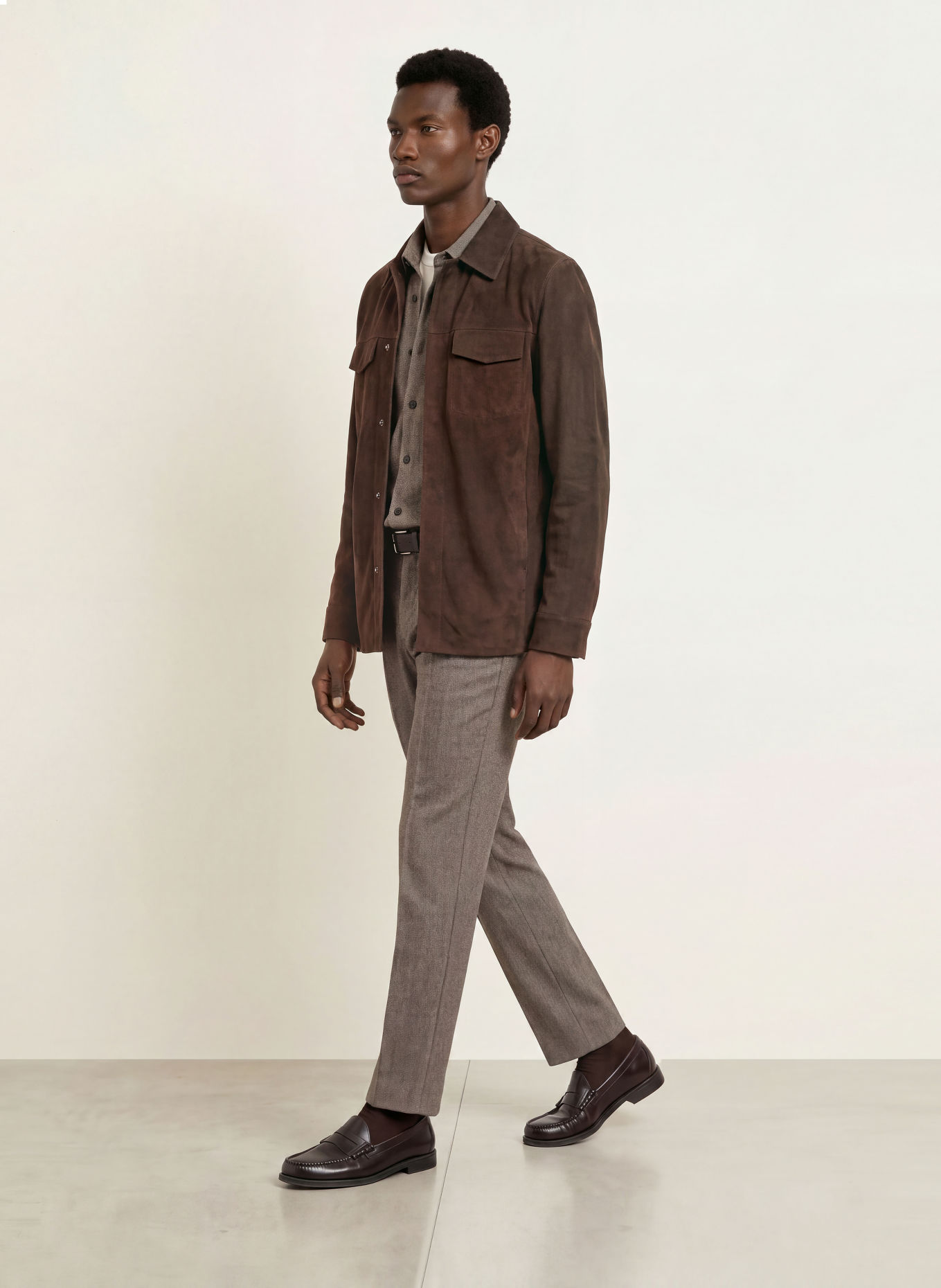PROFUOMO Leren Overshirt: MARRON FONCÉ