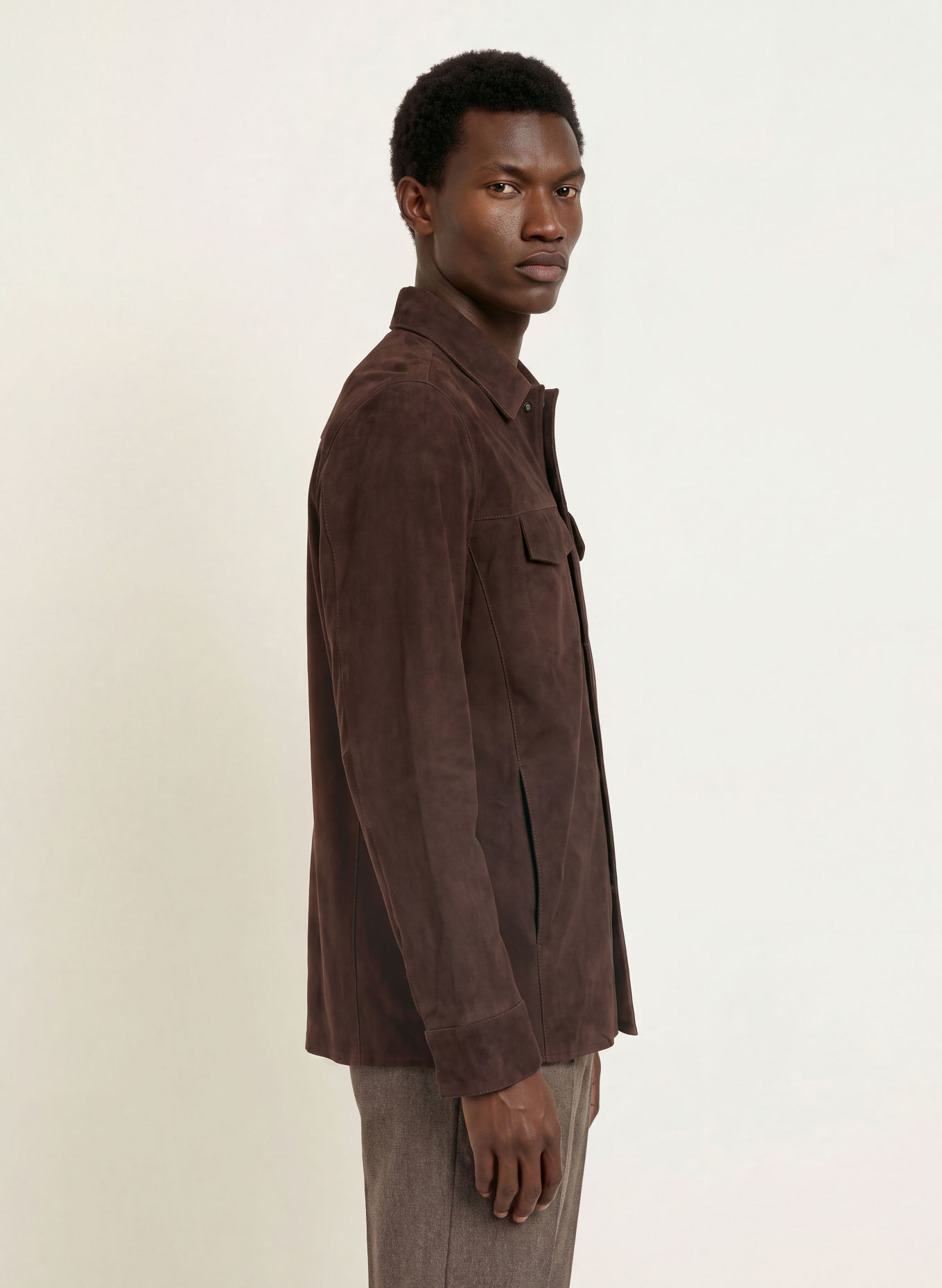 PROFUOMO Leren Overshirt: MARRON FONCÉ