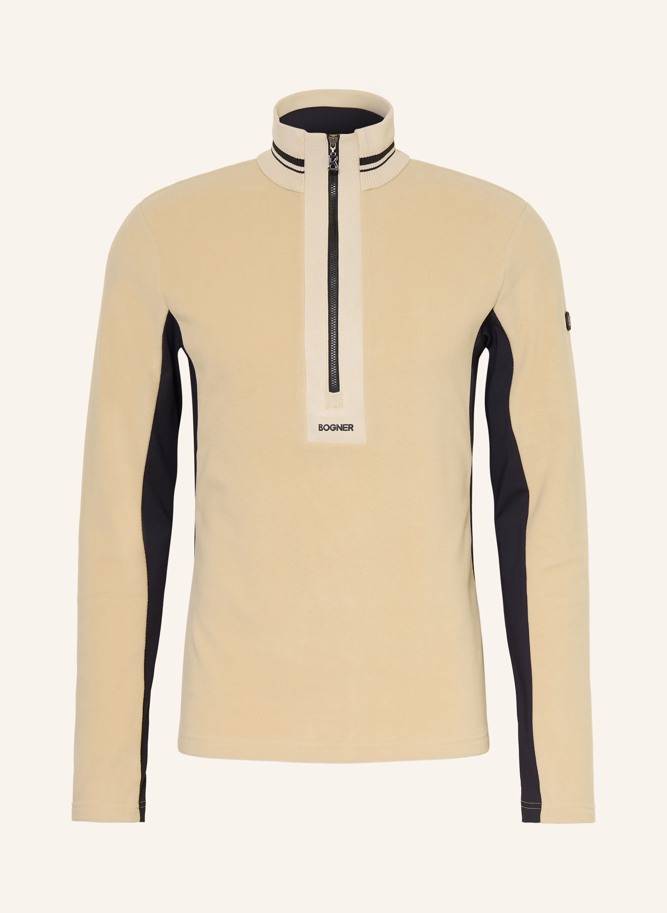 BOGNER Fleecetrui met halve rits HARVEY: BEIGE / ZWART