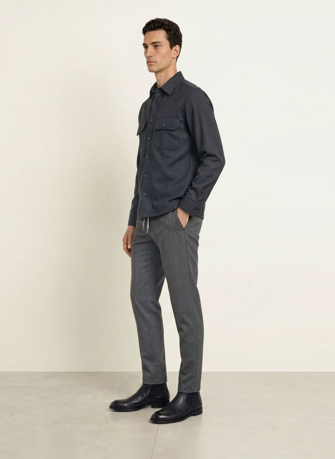 DESOTO Jersey overshirt: BLACK / DARK GRAY