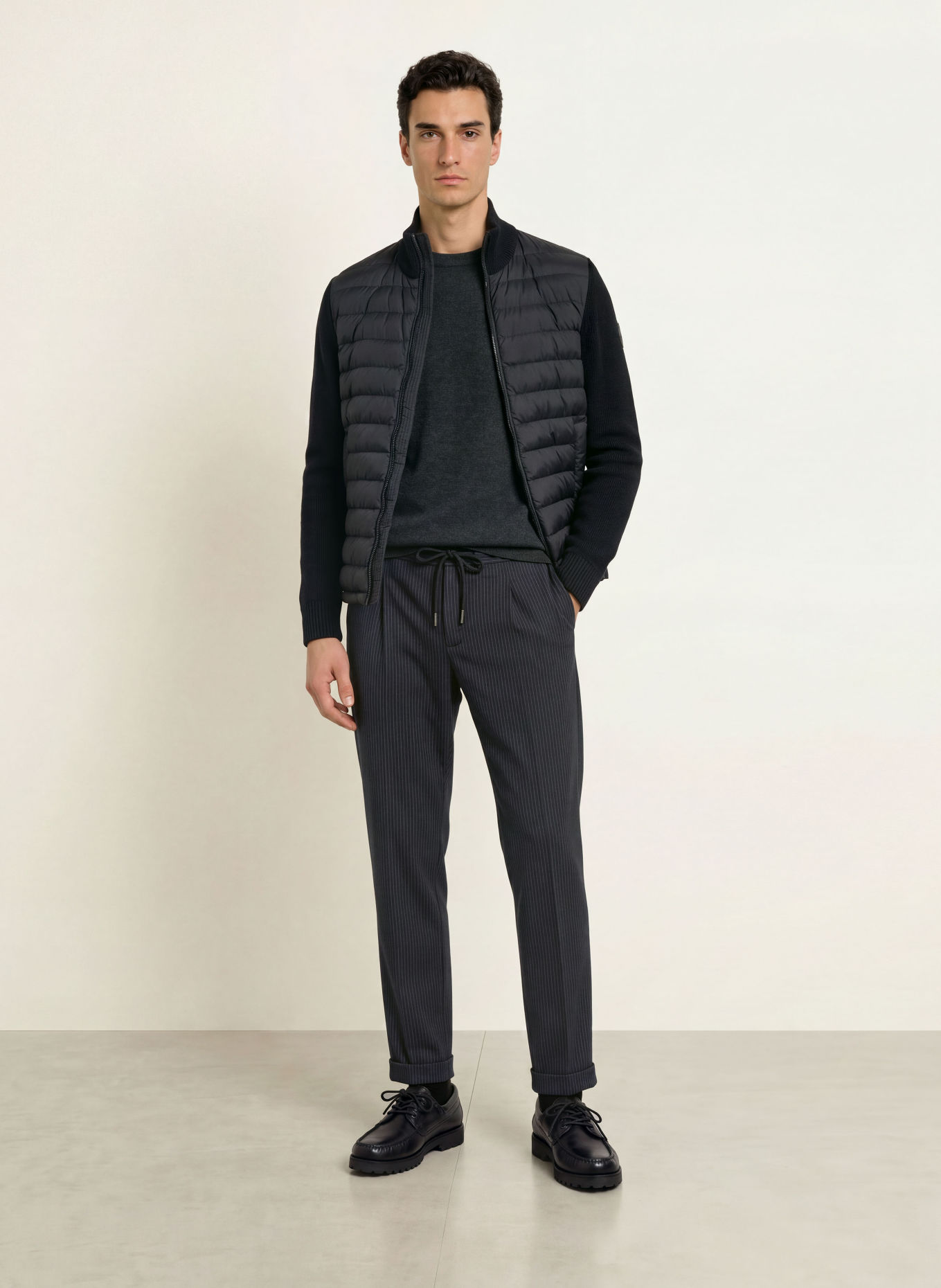 DESOTO Broek in joggingstijl, slim fit: ZWART / DONKERGRIJS