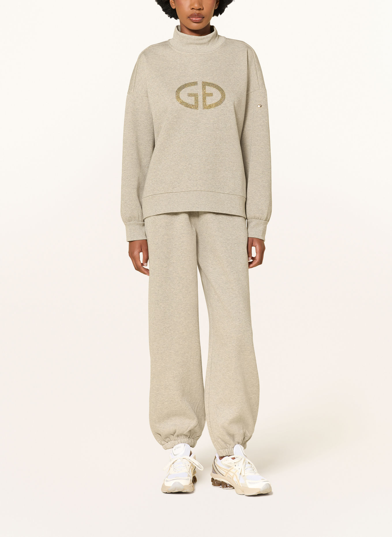 GOLDBERGH SIZZLE Sweatshirt with Glitter Yarn and Rhinestones: GRAY / GOLD