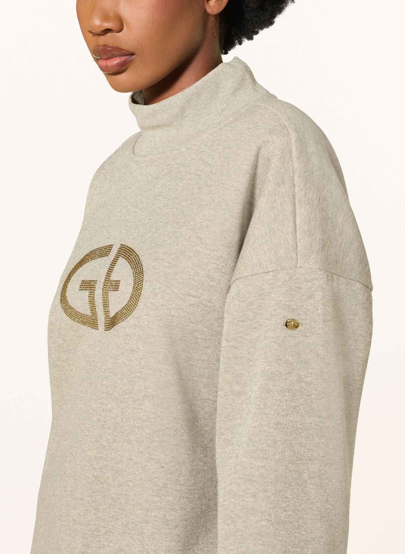 GOLDBERGH SIZZLE Sweatshirt with Glitter Yarn and Rhinestones: GRAY / GOLD