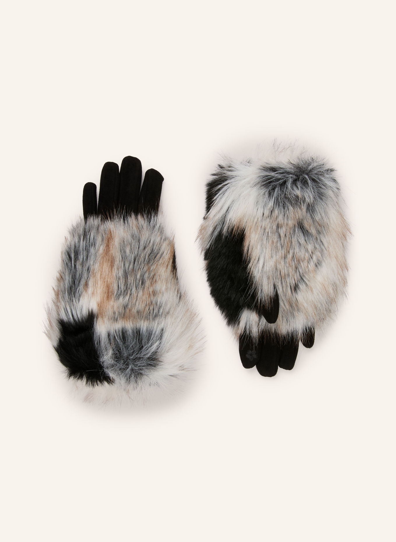 LOEVENICH Gloves with faux fur: CREAM / GRAY / BLACK