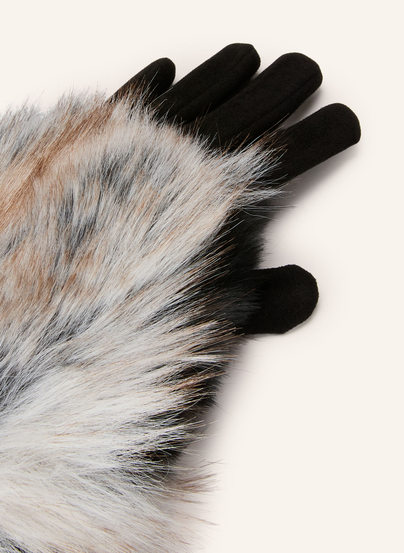 LOEVENICH Gloves with faux fur: CREAM / GRAY / BLACK