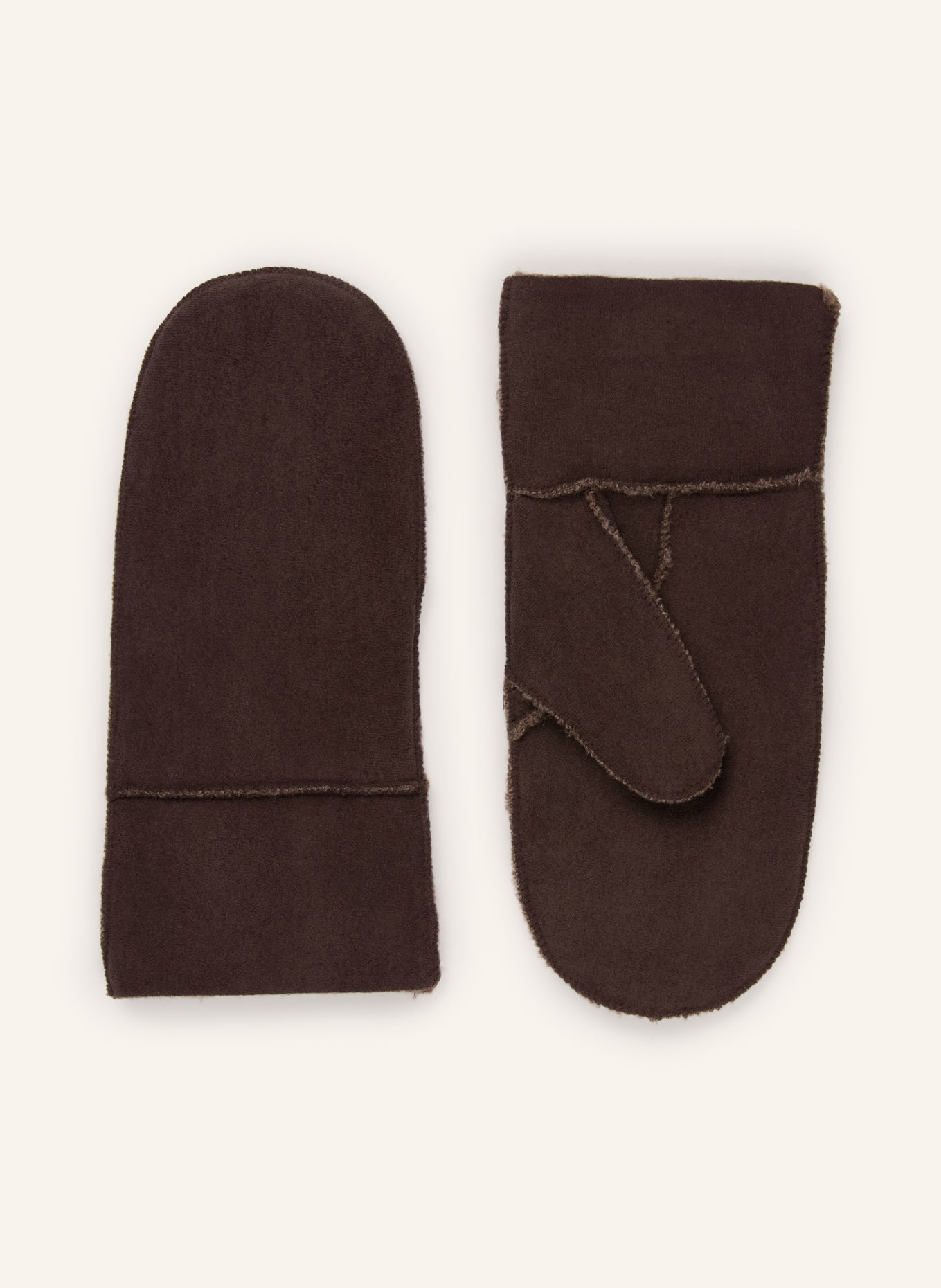 LOEVENICH Leather-look mittens: DARK BROWN