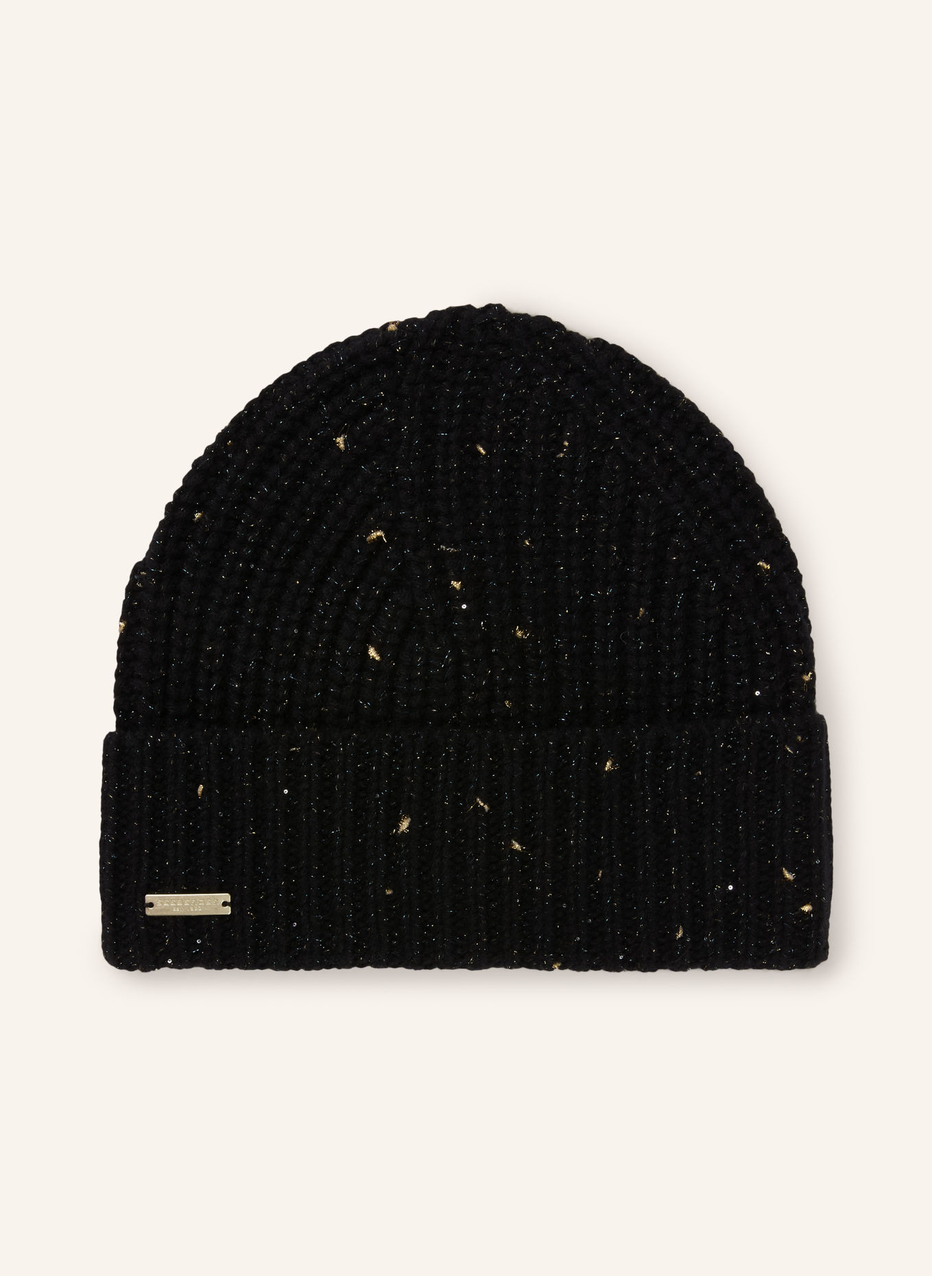SEEBERGER Mütze mit Cashmere und Glitzergarn: SCHWARZ / GOLD