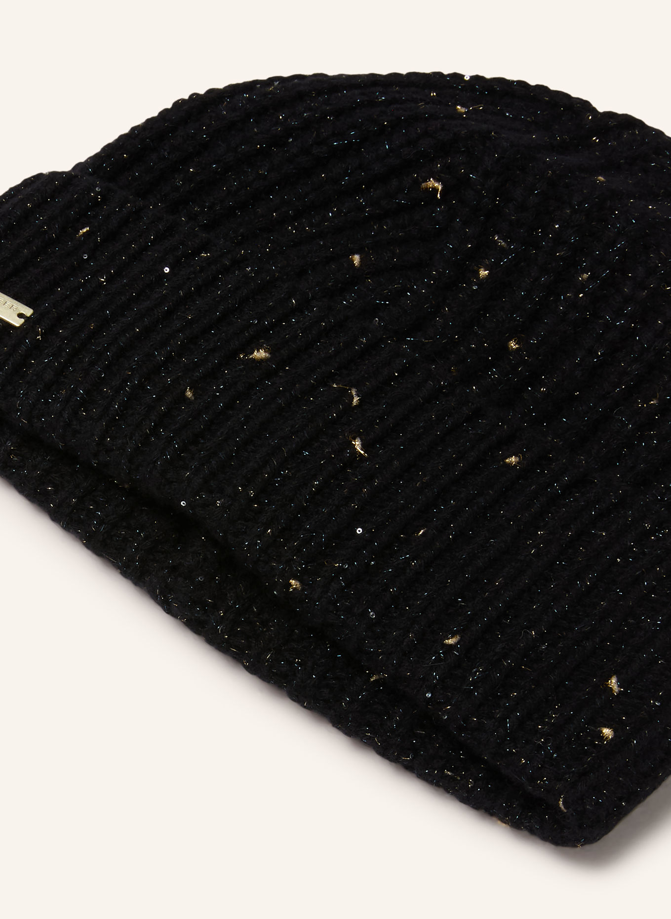 SEEBERGER Mütze mit Cashmere und Glitzergarn: SCHWARZ / GOLD