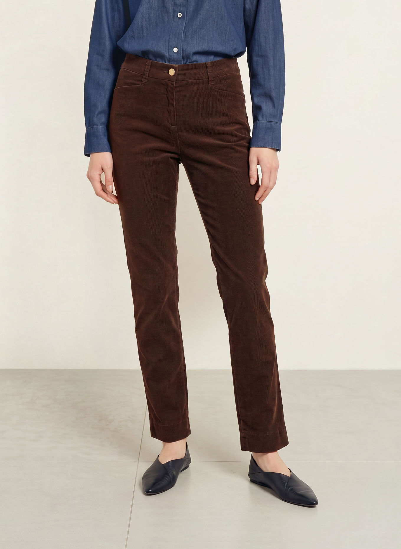 BRAX MARA Cord Pants: DARK BROWN