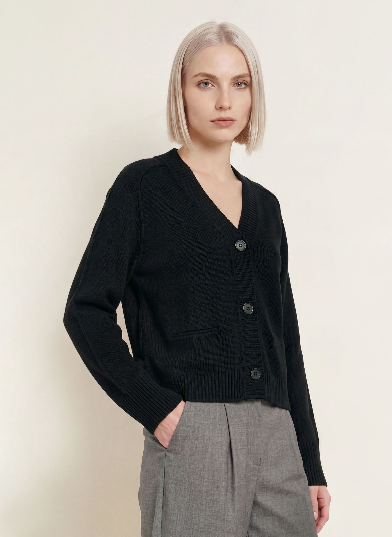 REPEAT Cashmere Cardigan: BLACK