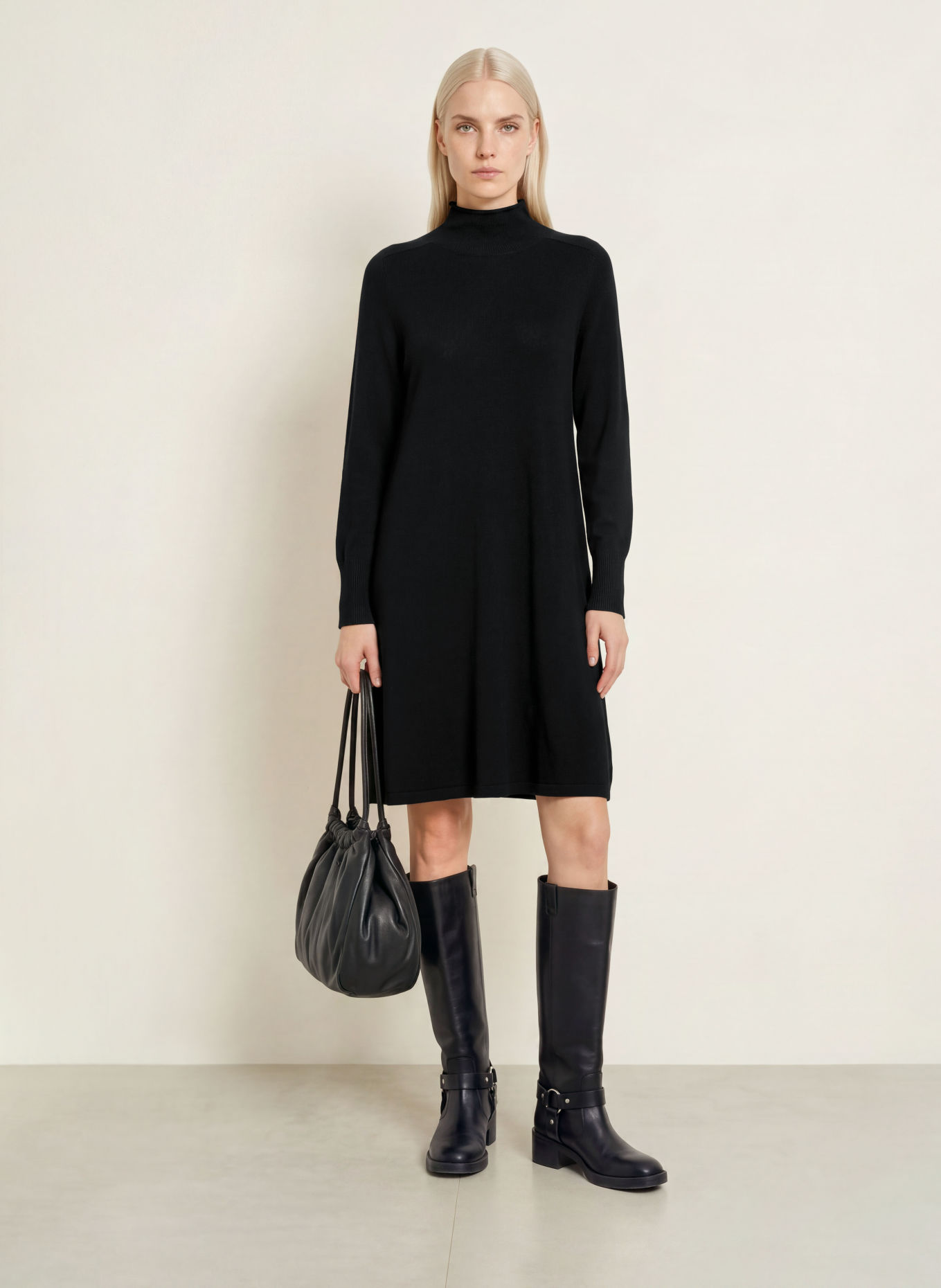 REPEAT Merino wool knit dress: BLACK