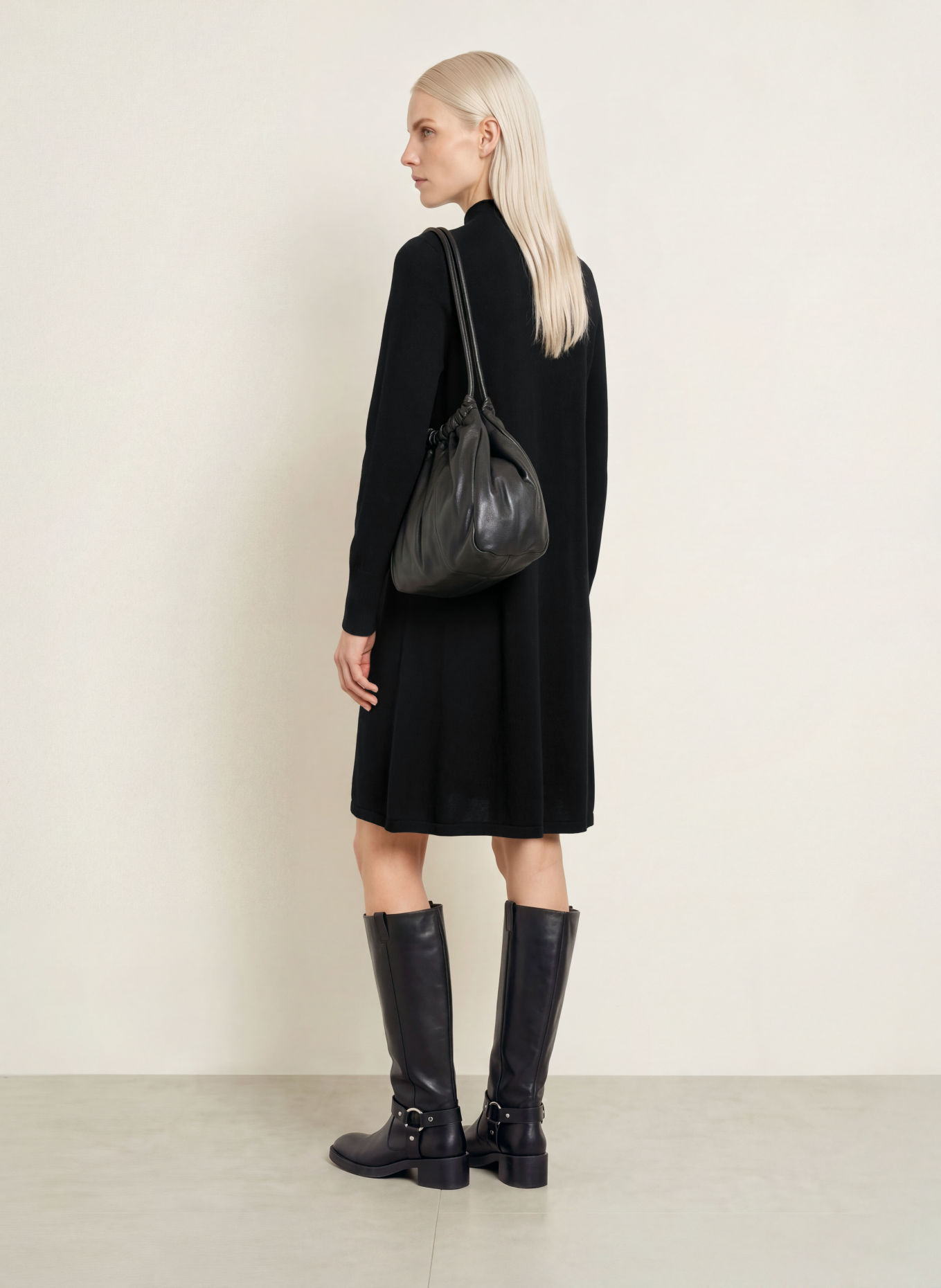 REPEAT Merino wool knit dress: BLACK