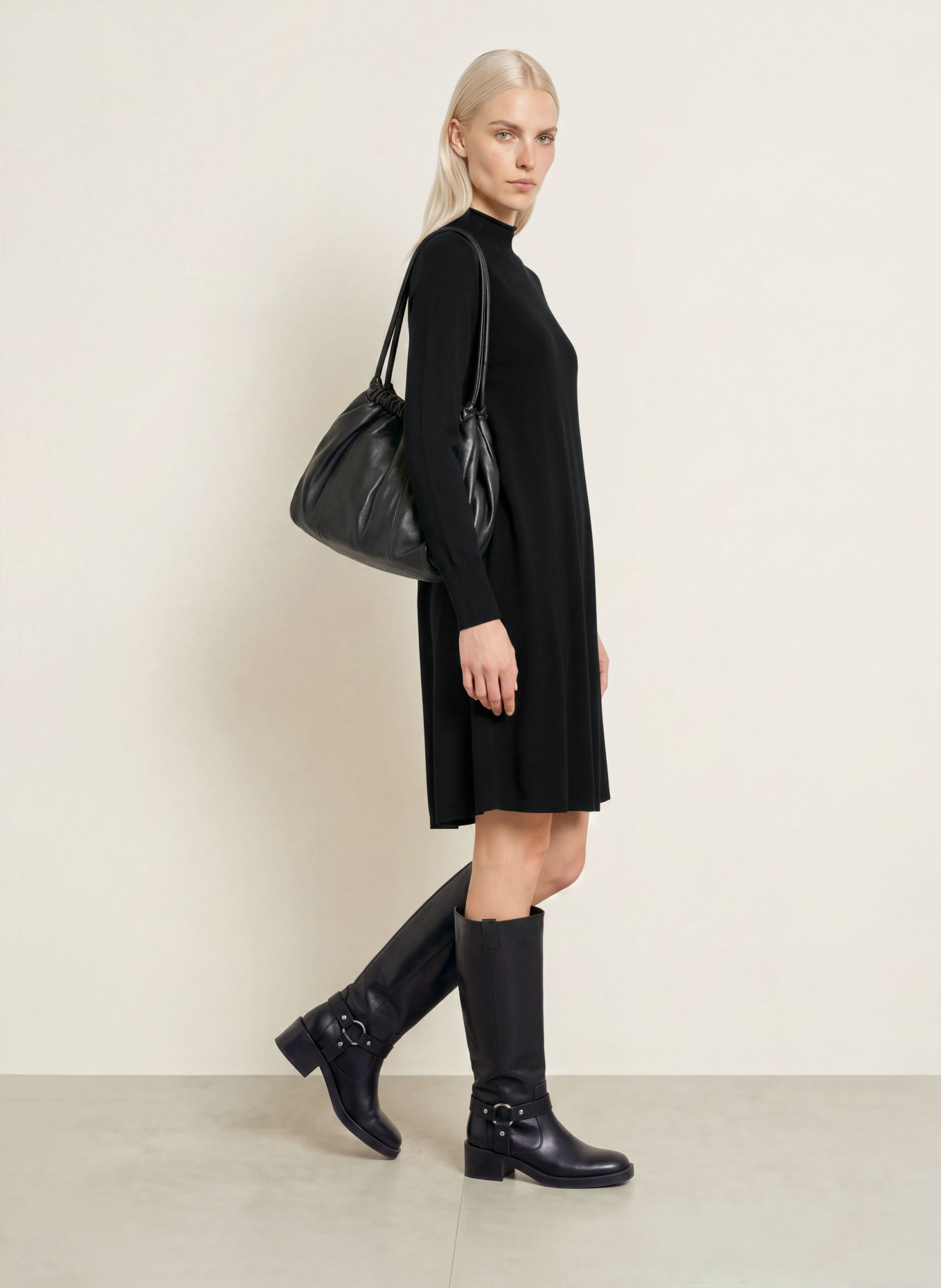 REPEAT Merino wool knit dress: BLACK