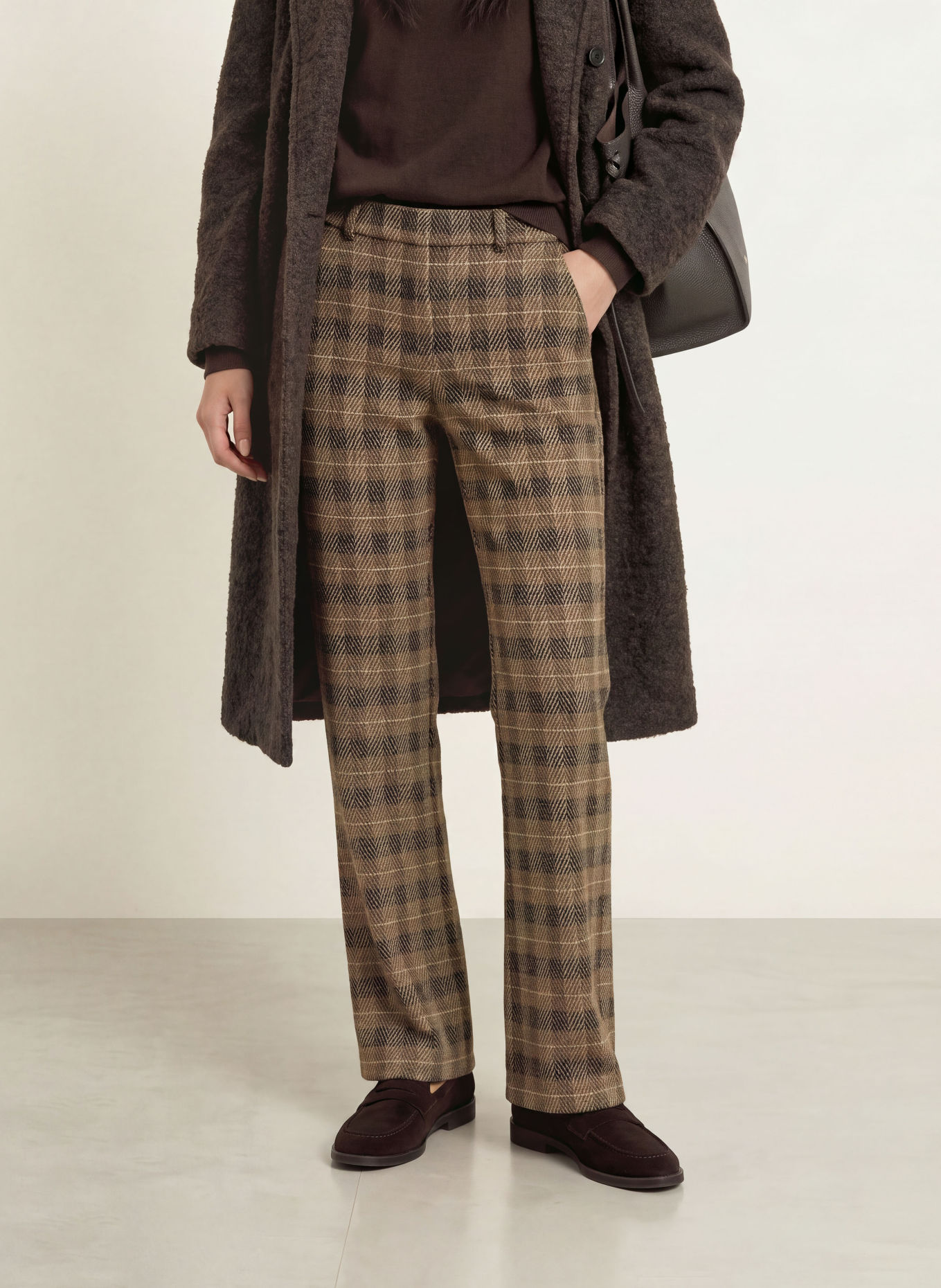 BRAX Pantalon palazzo MAINE en jersey: MARRON / CHAMEAU / NOIR