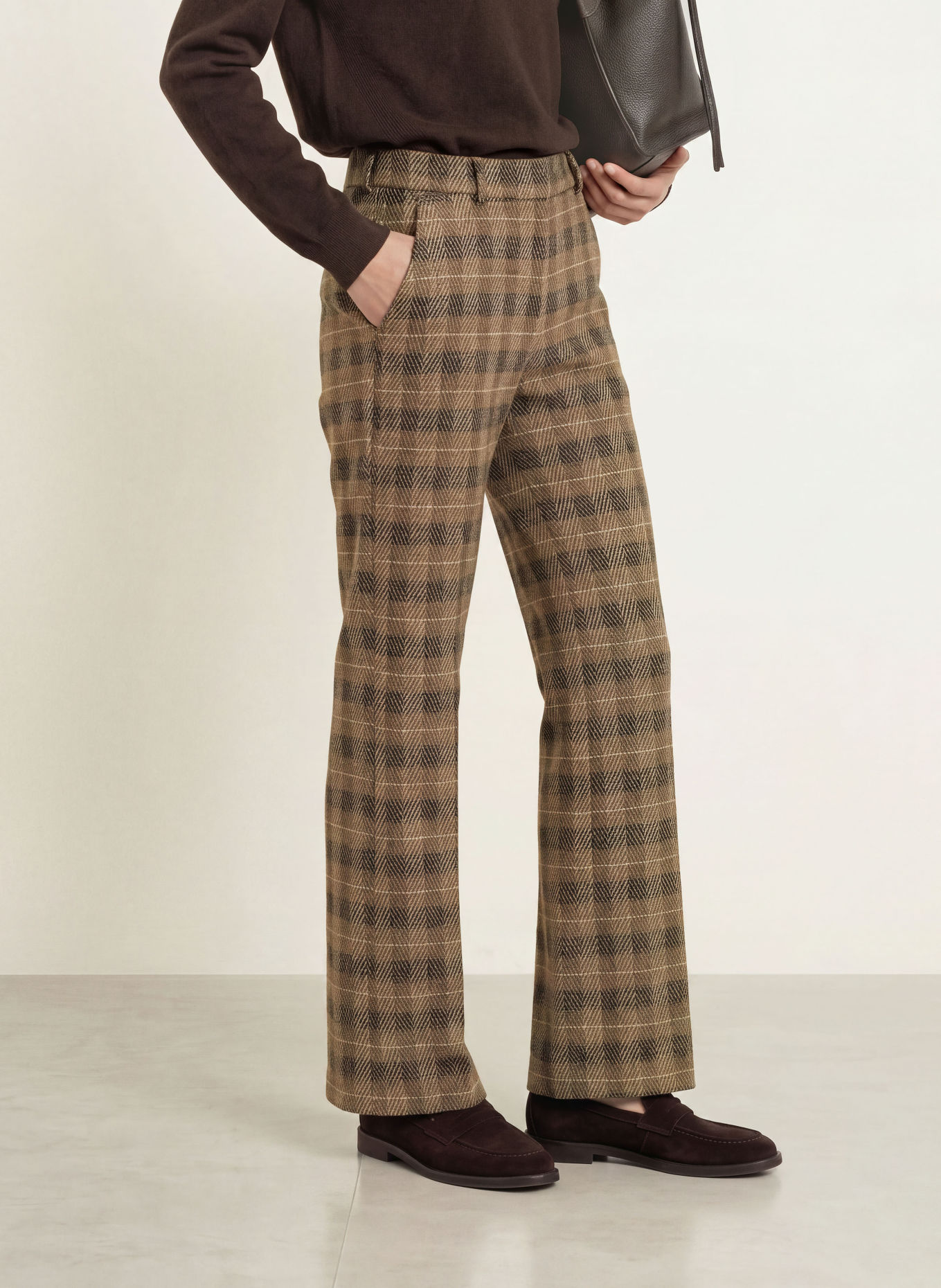 BRAX Pantalon palazzo MAINE en jersey: MARRON / CHAMEAU / NOIR