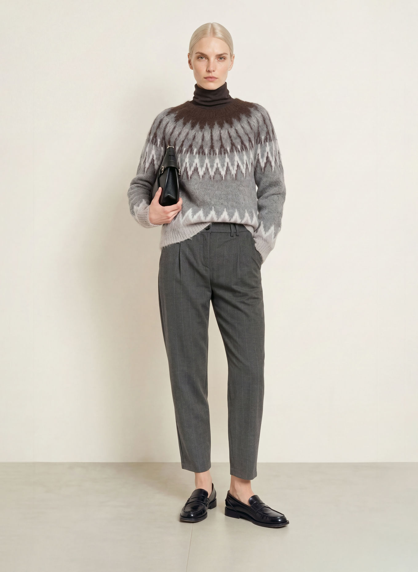 BRAX Pantalon 7/8 MEGAN en flanelle: GRIS FONCÉ / GRIS CLAIR