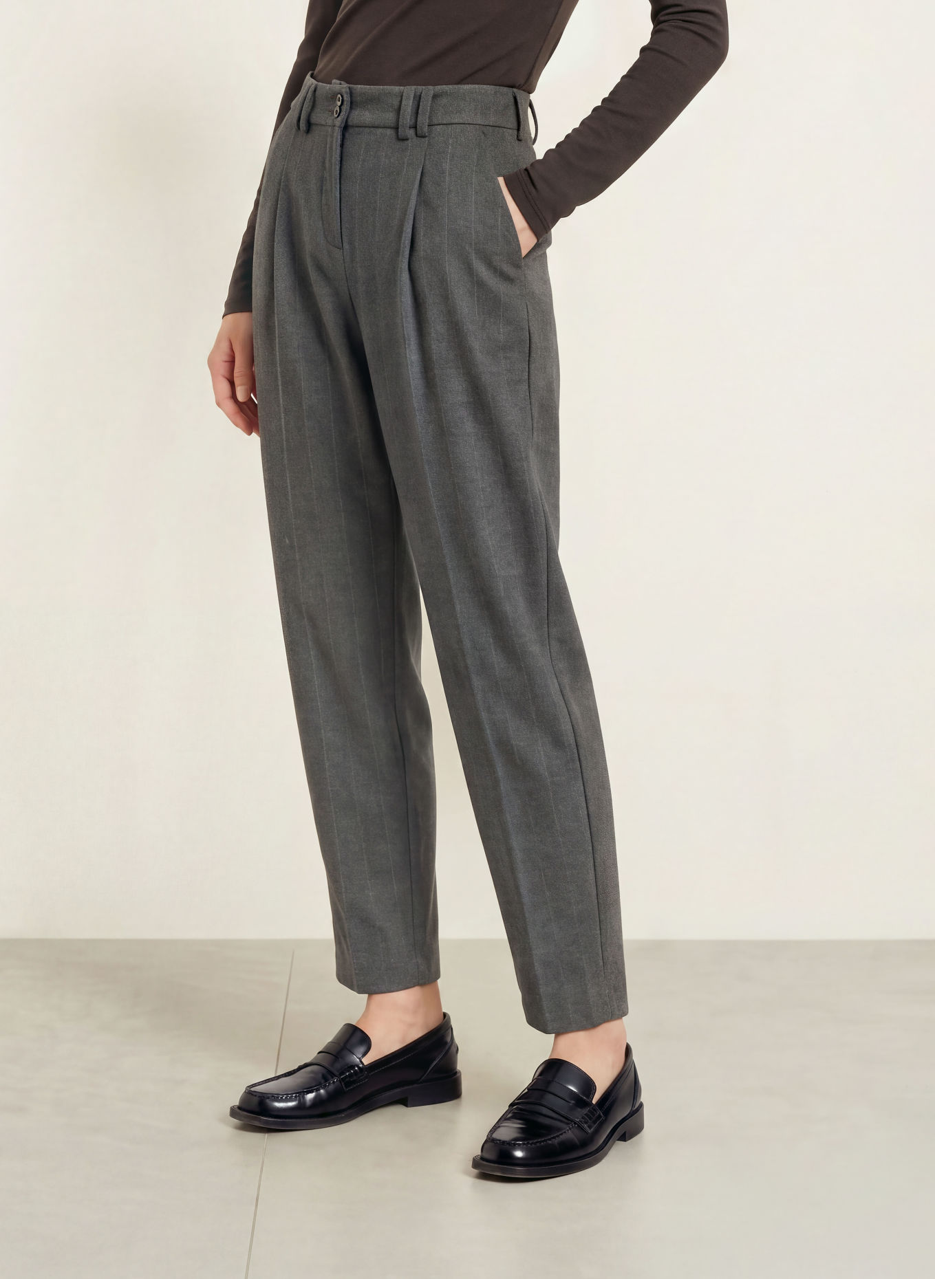 BRAX Pantalon 7/8 MEGAN en flanelle: GRIS FONCÉ / GRIS CLAIR