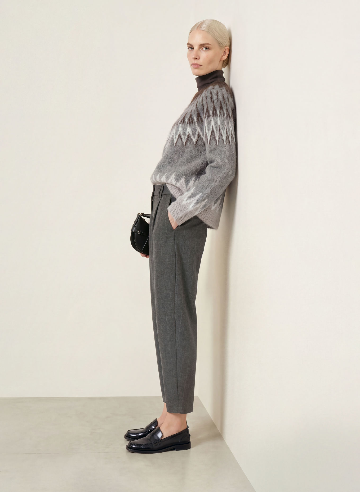 BRAX Pantalon 7/8 MEGAN en flanelle: GRIS FONCÉ / GRIS CLAIR