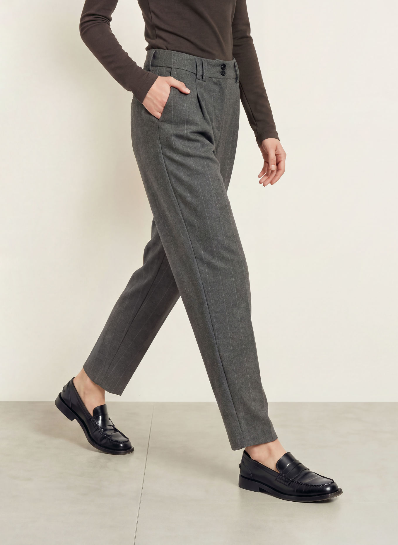 BRAX Pantalon 7/8 MEGAN en flanelle: GRIS FONCÉ / GRIS CLAIR
