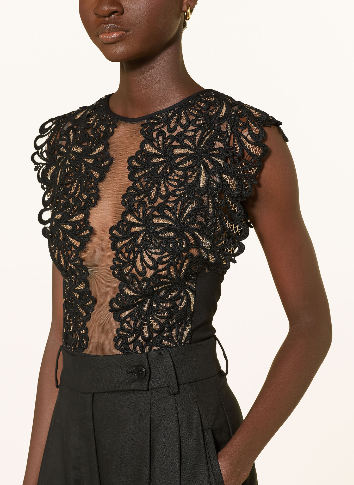 LIVY Body LENNOX avec fil pailleté et dentelle: NOIR / CHAMEAU