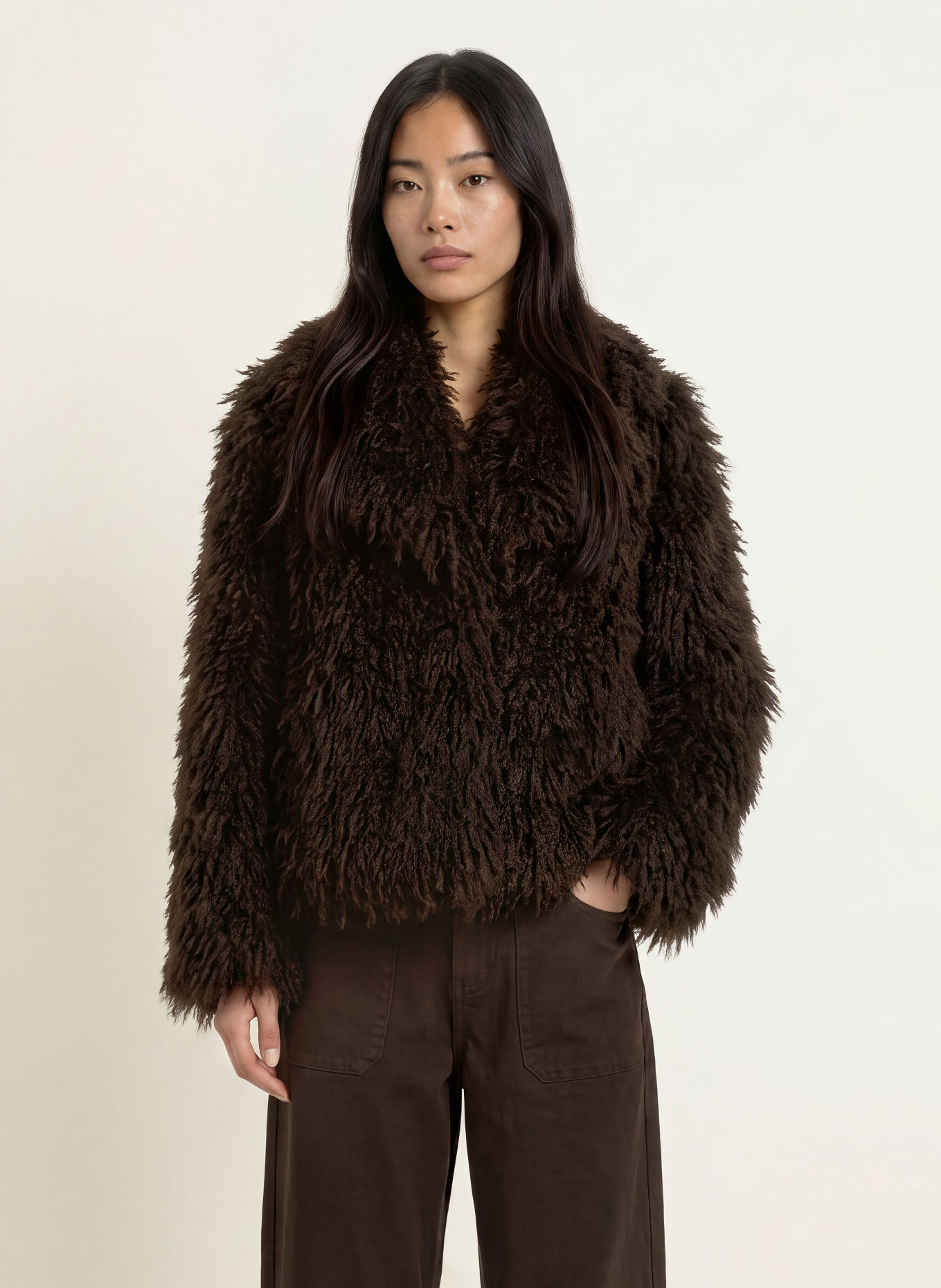Smith & Soul Jas van imitatiebont: MARRON FONCÉ