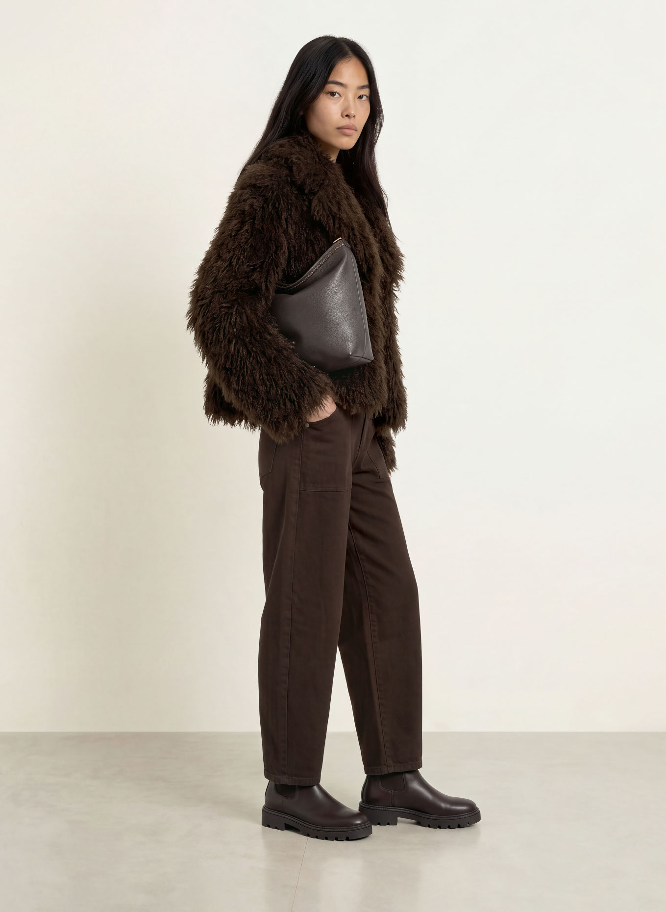 Smith & Soul Jas van imitatiebont: MARRON FONCÉ