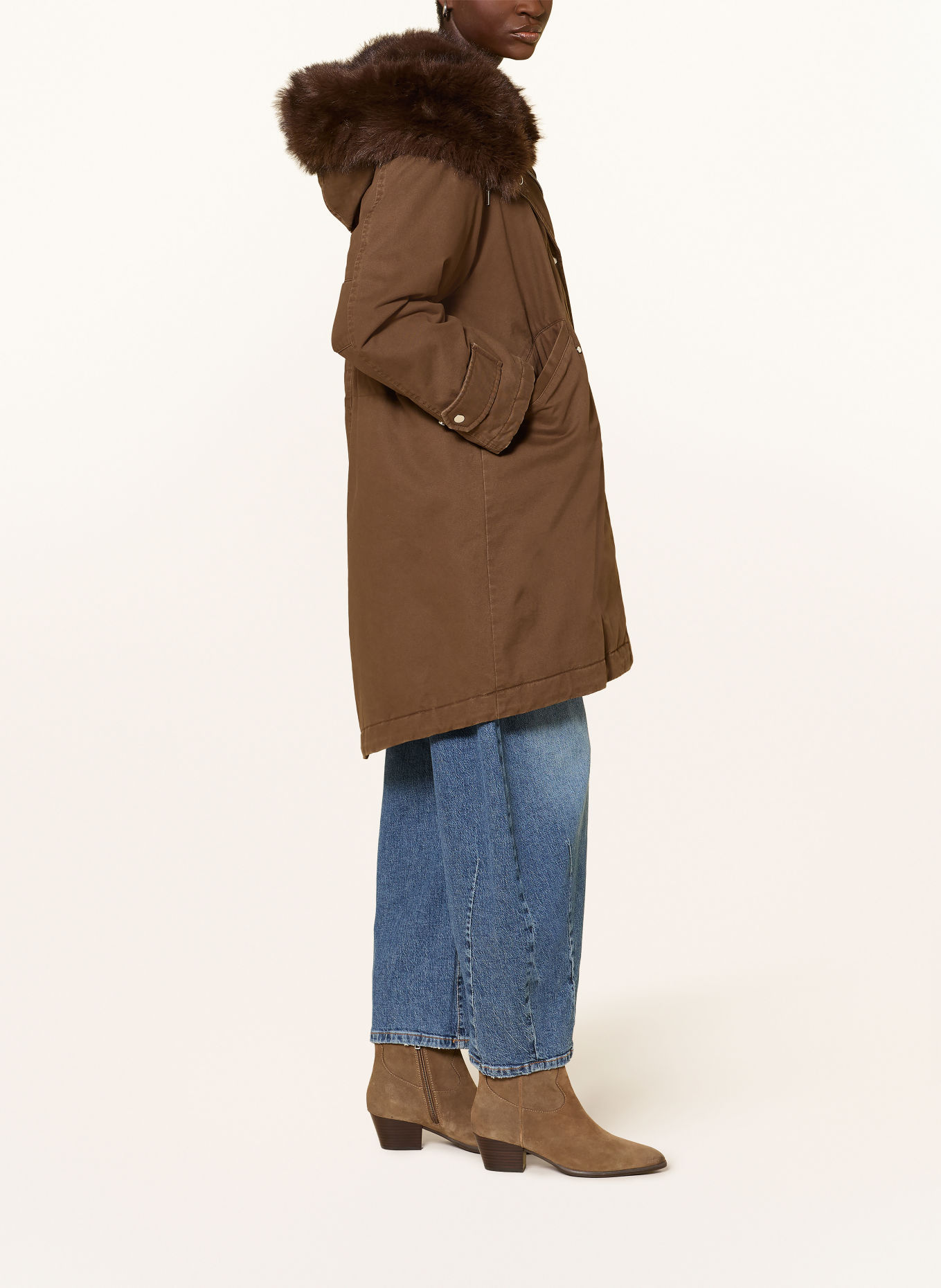 Marc O'Polo Parka with detachable faux fur: BROWN / DARK BROWN