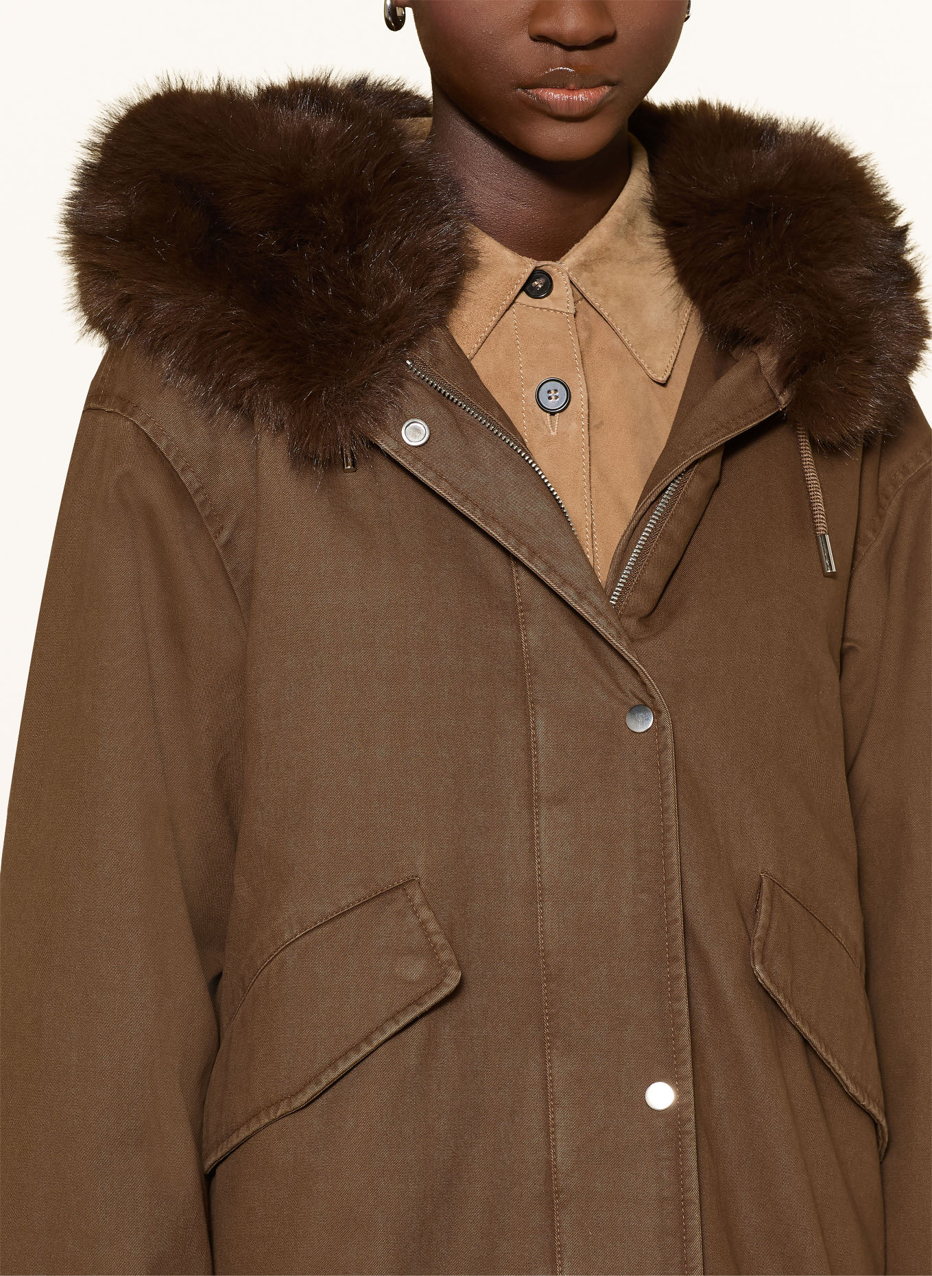 Marc O'Polo Parka with detachable faux fur: BROWN / DARK BROWN