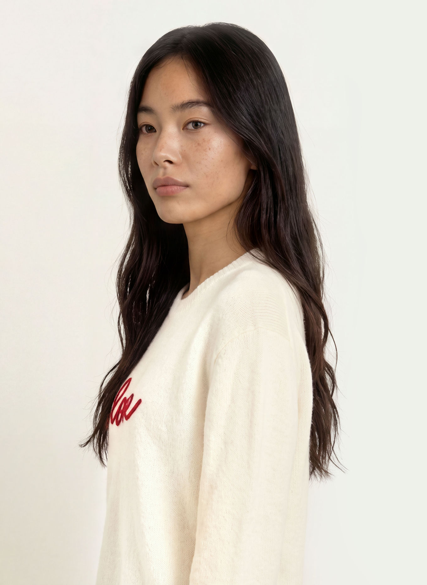 GRACE & MILA Sweter AUBIN: KREMOWY / CIEMNOCZERWONY