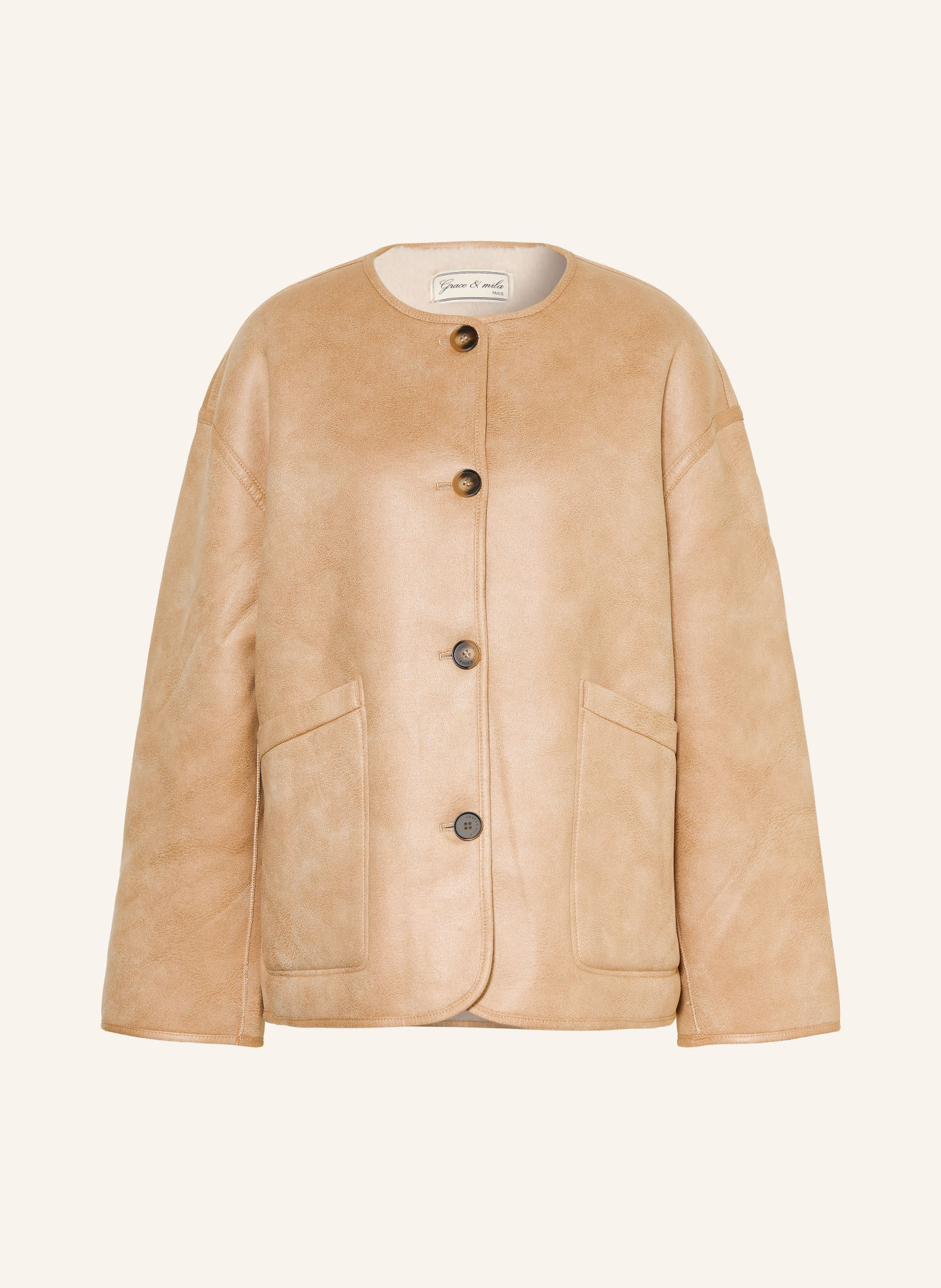 GRACE & MILA Omkeerbare jas ARWEN in leerlook: BEIGE / ECRU