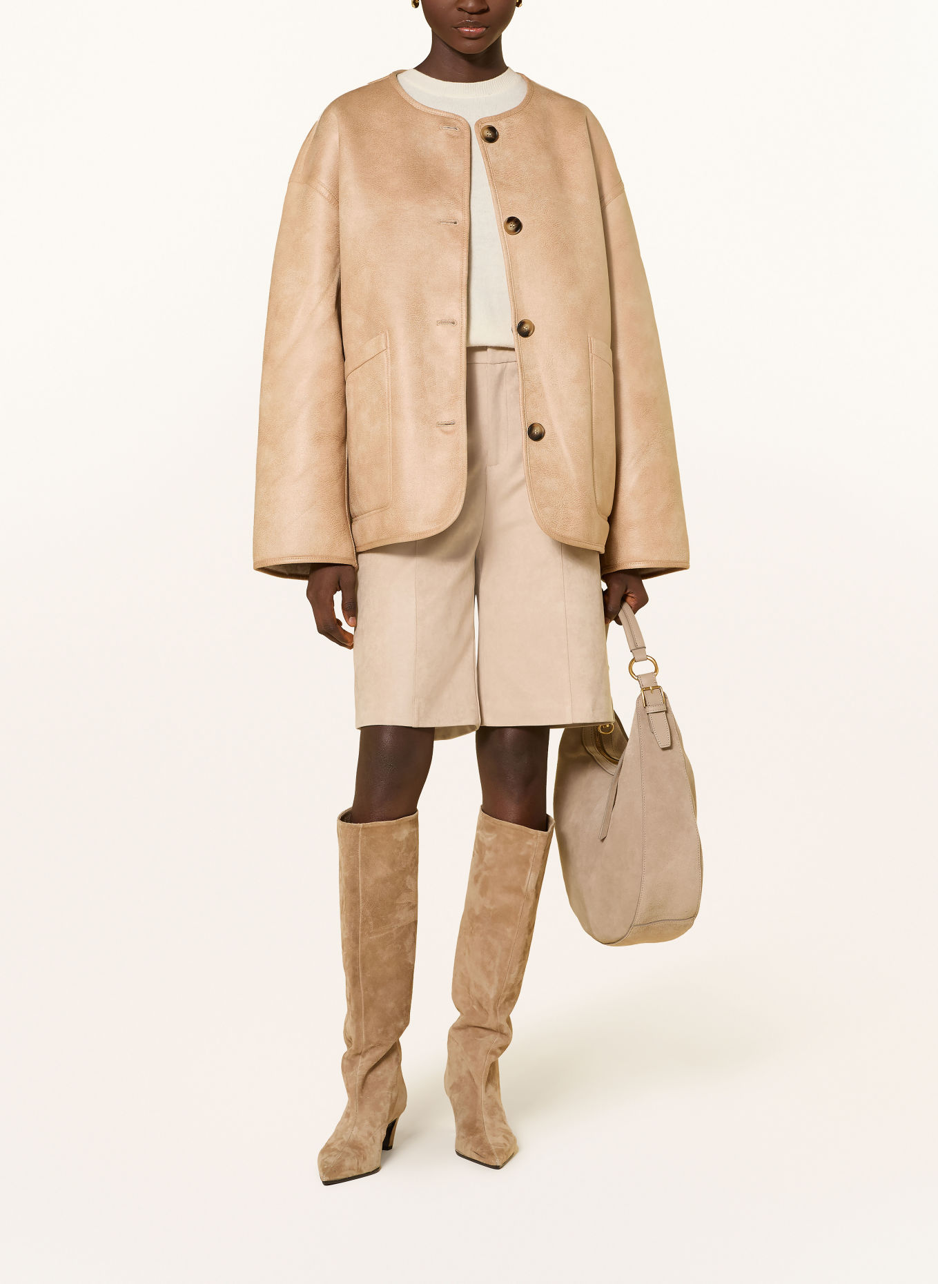 GRACE & MILA Omkeerbare jas ARWEN in leerlook: BEIGE / ECRU