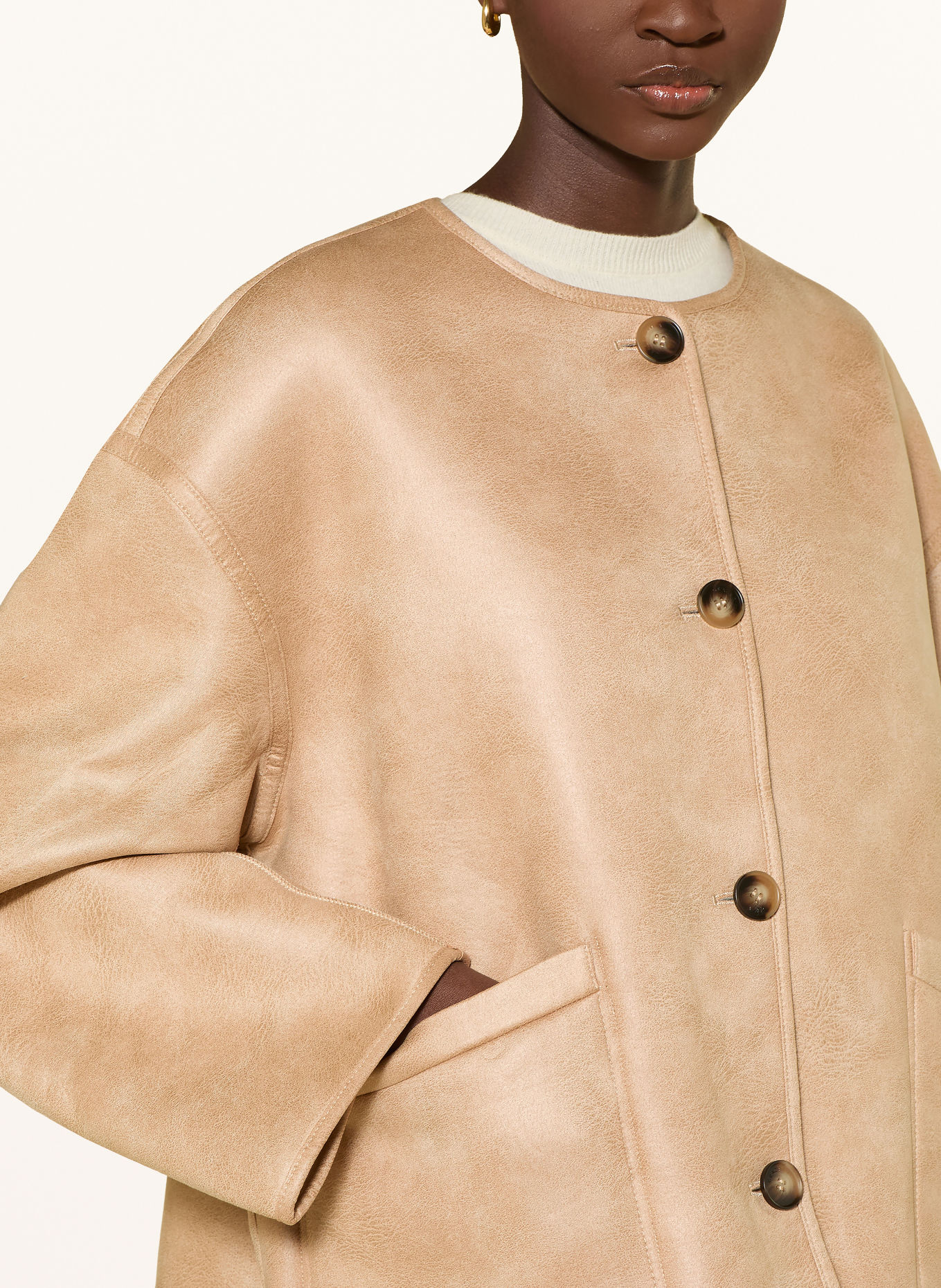 GRACE & MILA Omkeerbare jas ARWEN in leerlook: BEIGE / ECRU