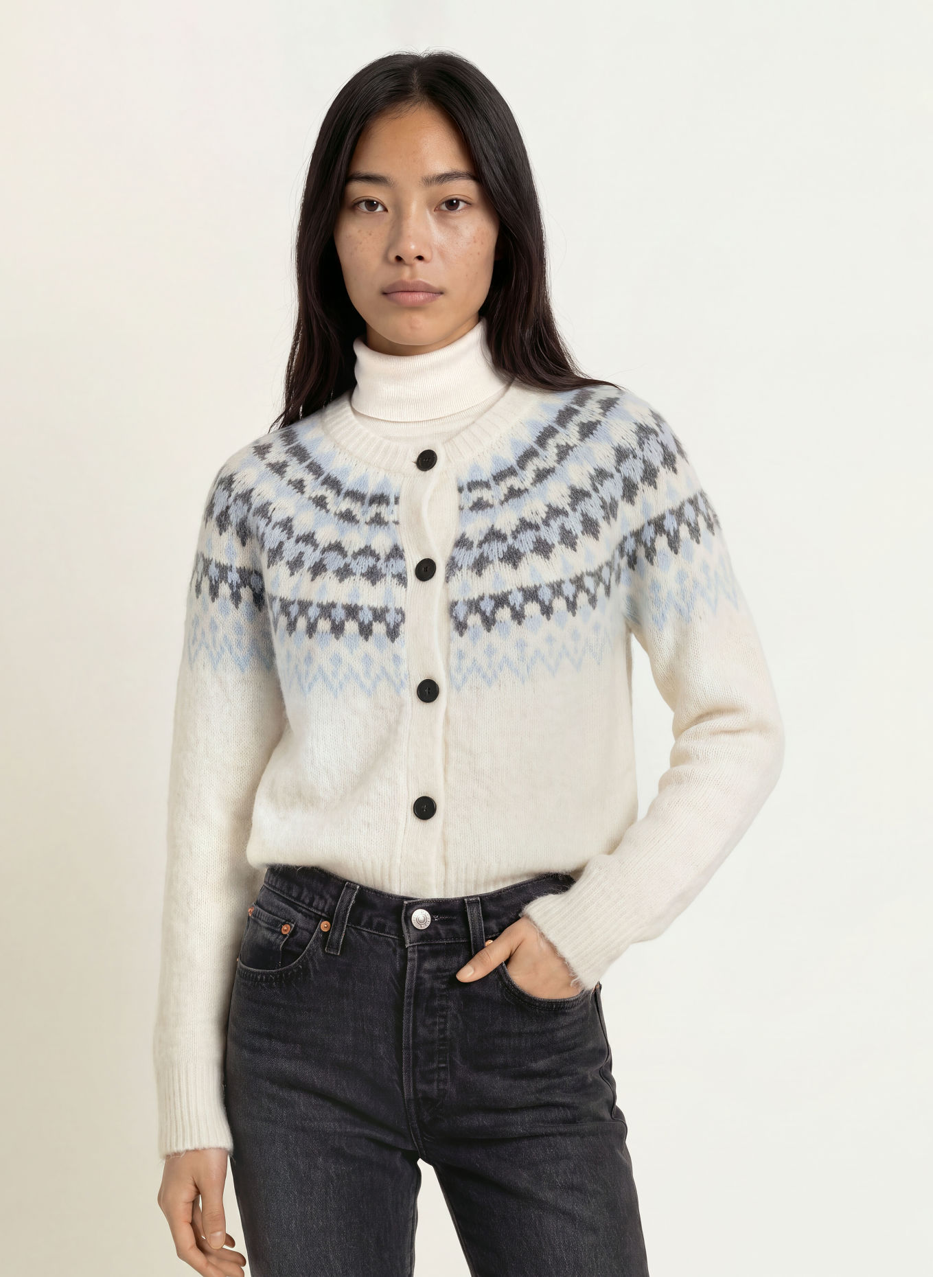 GRACE & MILA Strickjacke ALEKIO: ECRU / DUNKELGRAU / HELLBLAU