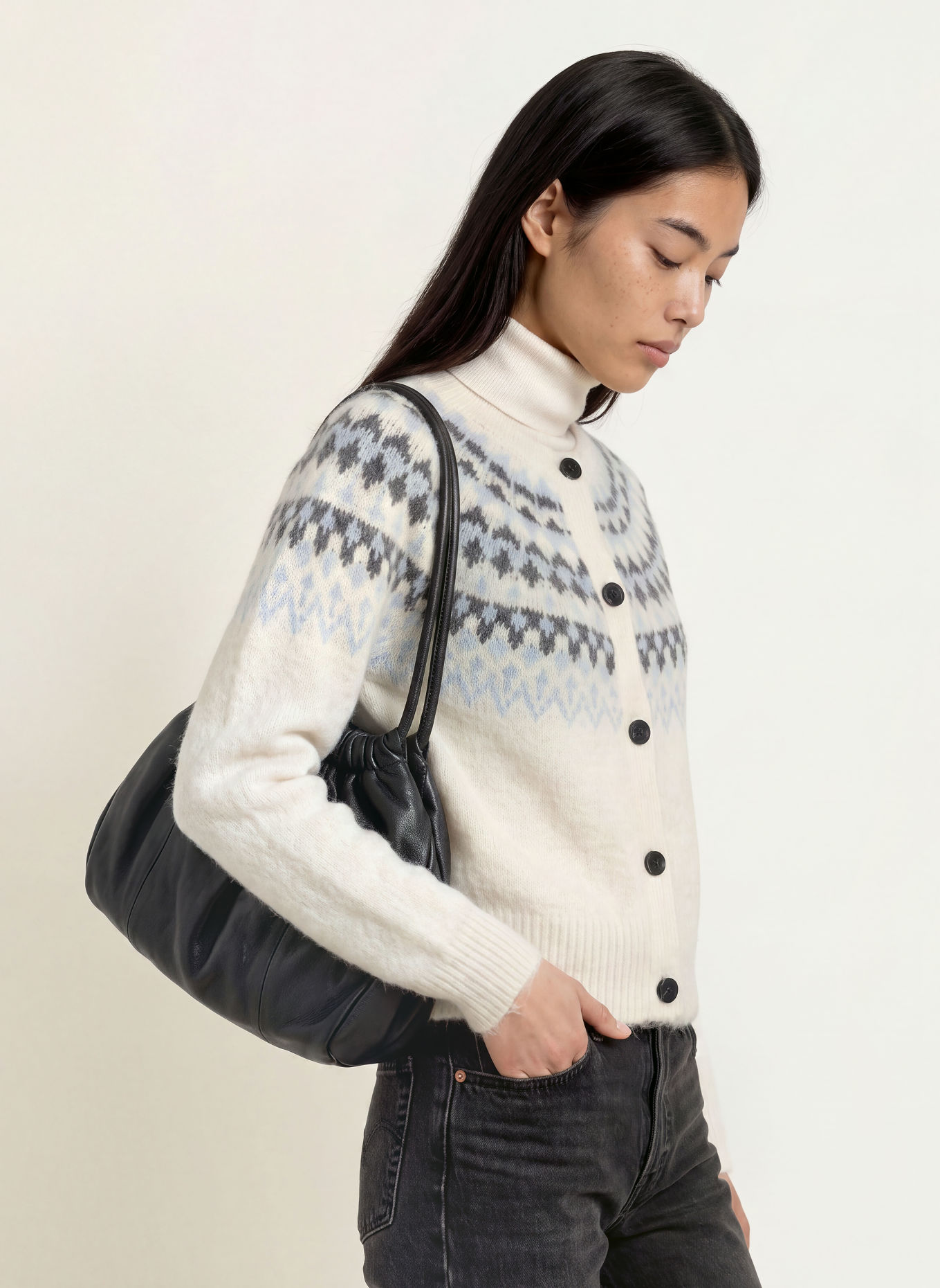 GRACE & MILA Strickjacke ALEKIO: ECRU / DUNKELGRAU / HELLBLAU