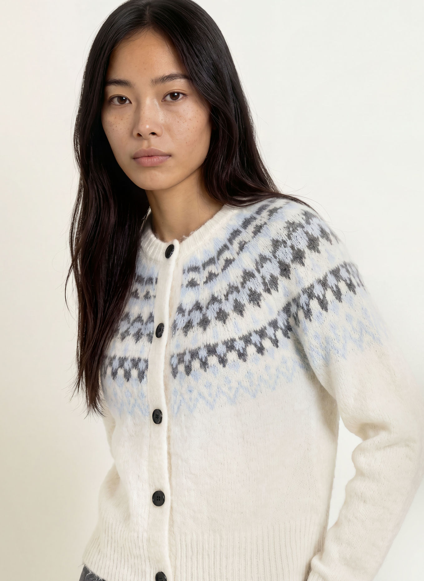 GRACE & MILA Strickjacke ALEKIO: ECRU / DUNKELGRAU / HELLBLAU