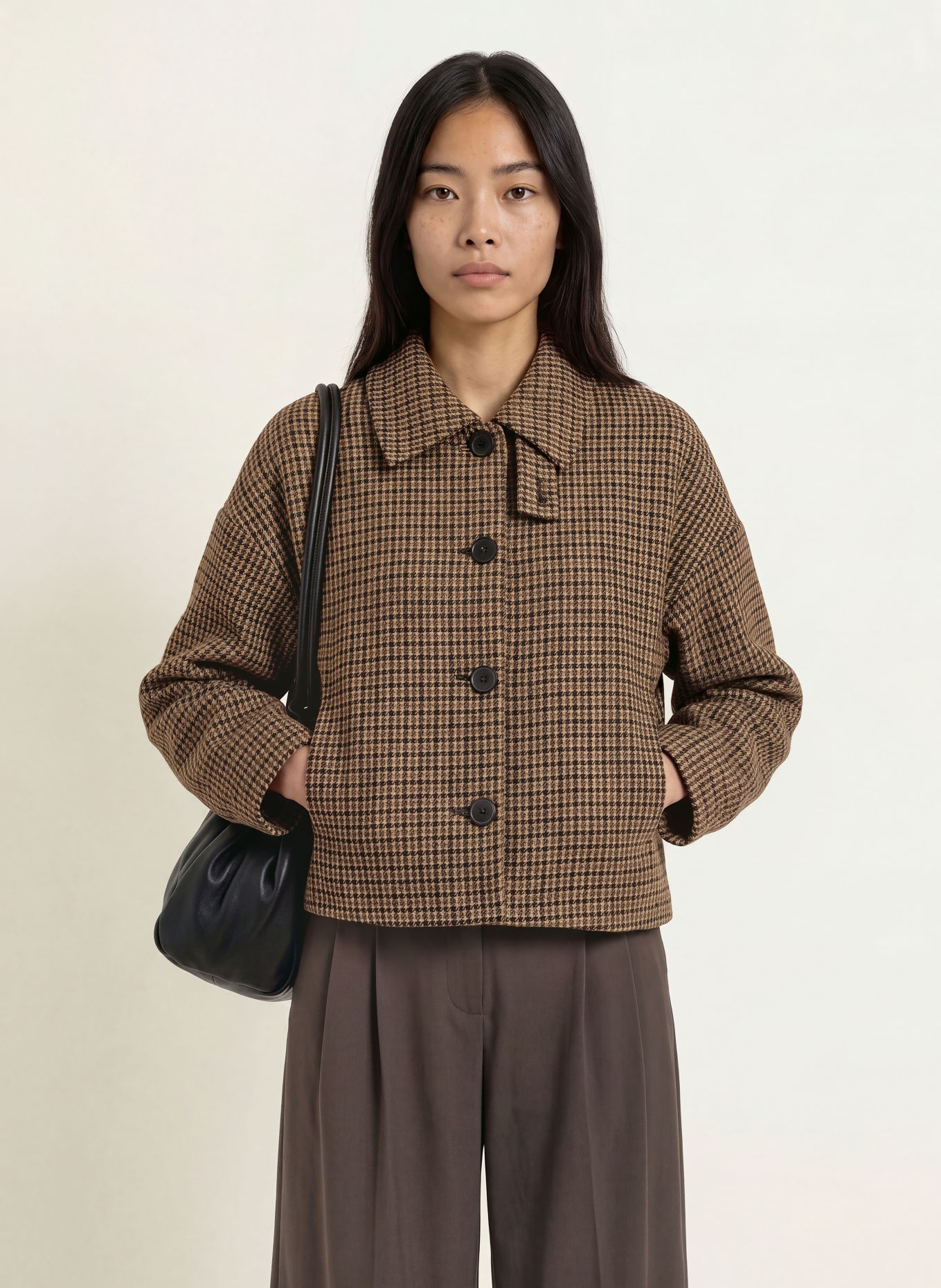 GRACE & MILA Veste boxy ARTHUR: MARRON / BEIGE / NOIR
