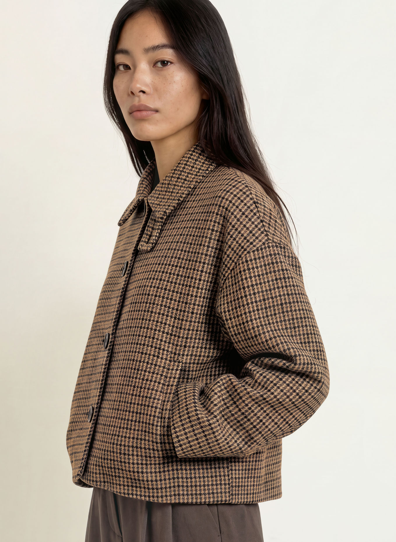 GRACE & MILA Veste boxy ARTHUR: MARRON / BEIGE / NOIR
