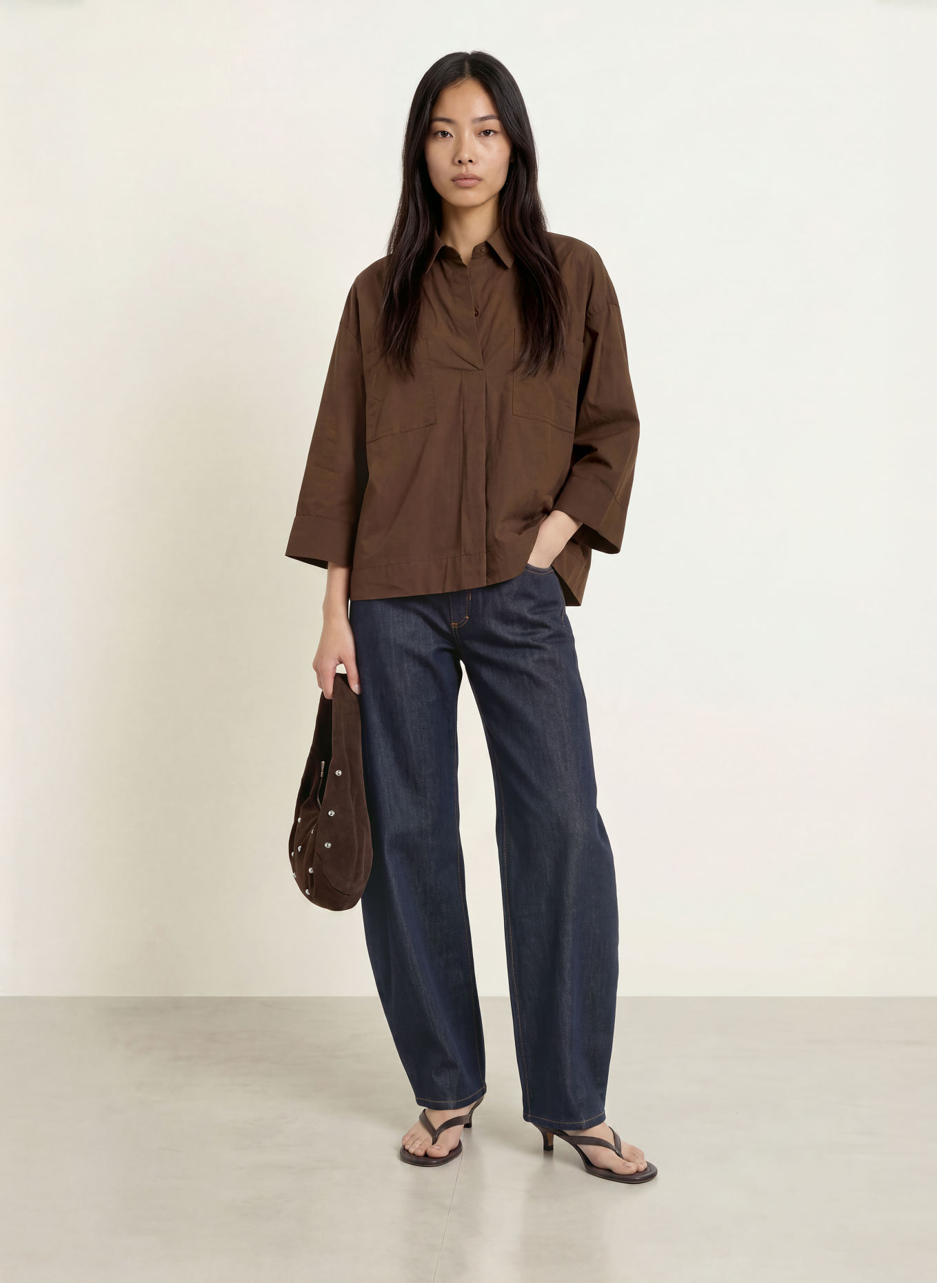 GRACE & MILA Blusenshirt AMBRE mit 3/4-Arm: BRAUN