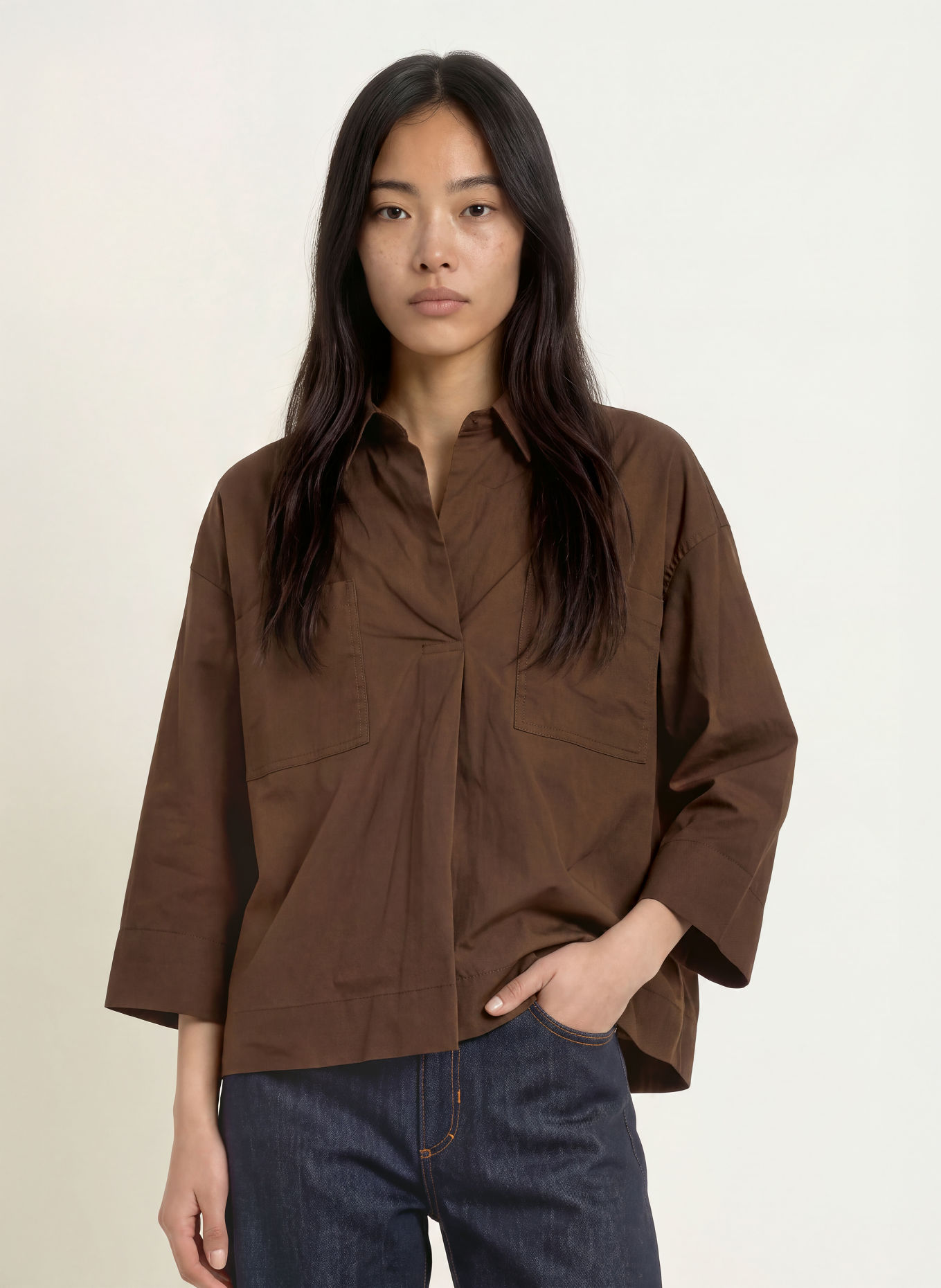 GRACE & MILA Blusenshirt AMBRE mit 3/4-Arm: BRAUN