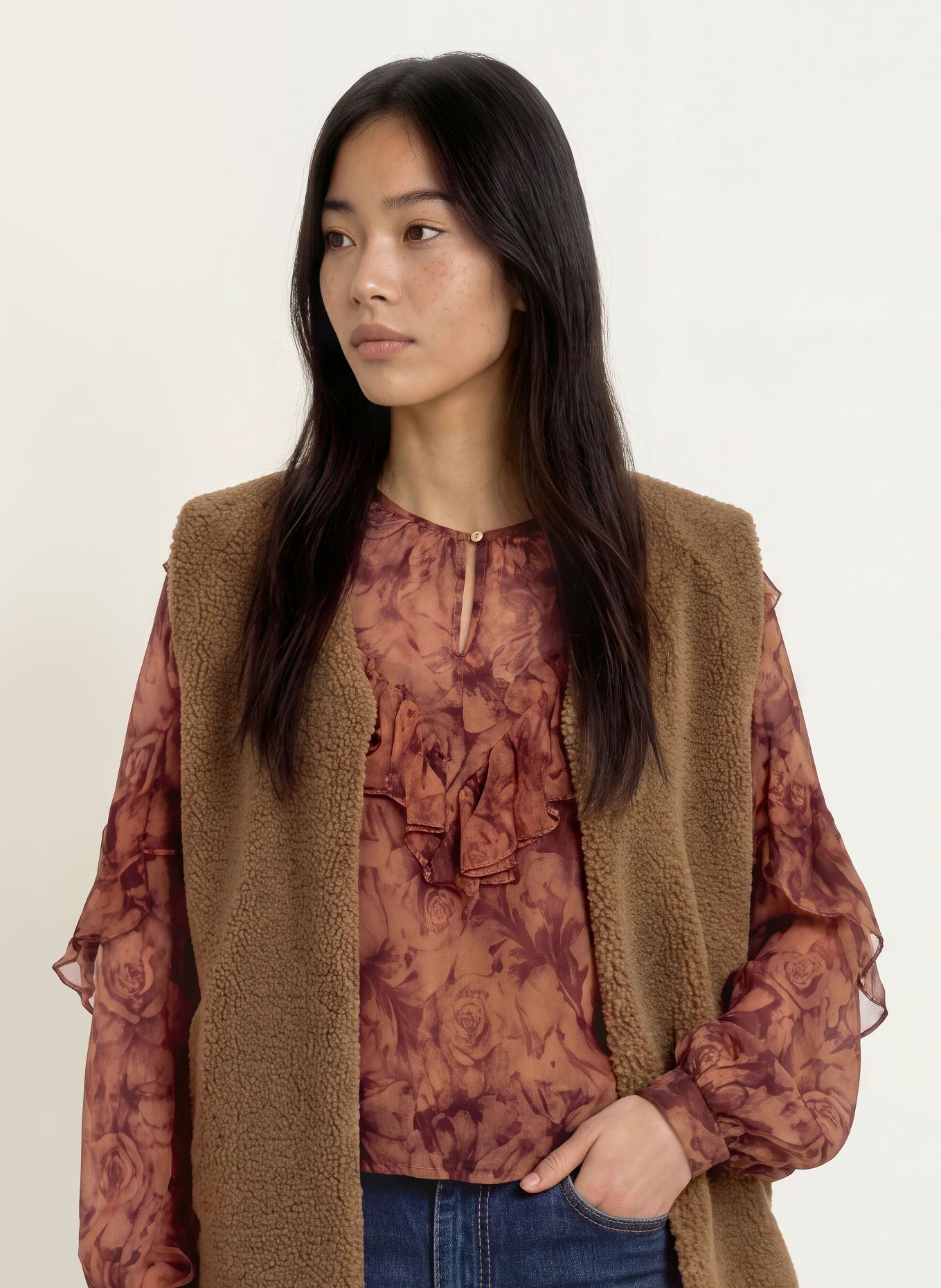 GRACE & MILA Teddyfell-Weste AVERY: TAUPE