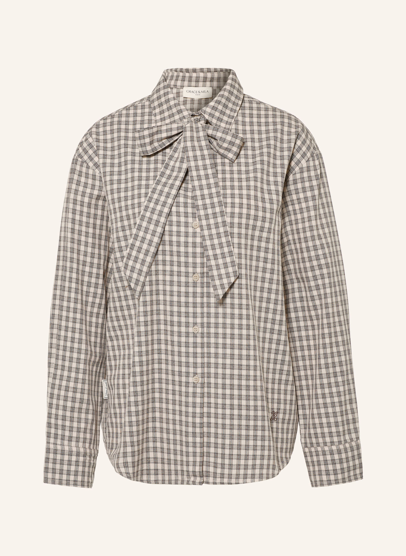 GRACE & MILA Blouse avec nœud amovible: BEIGE / MARRON / NOIR