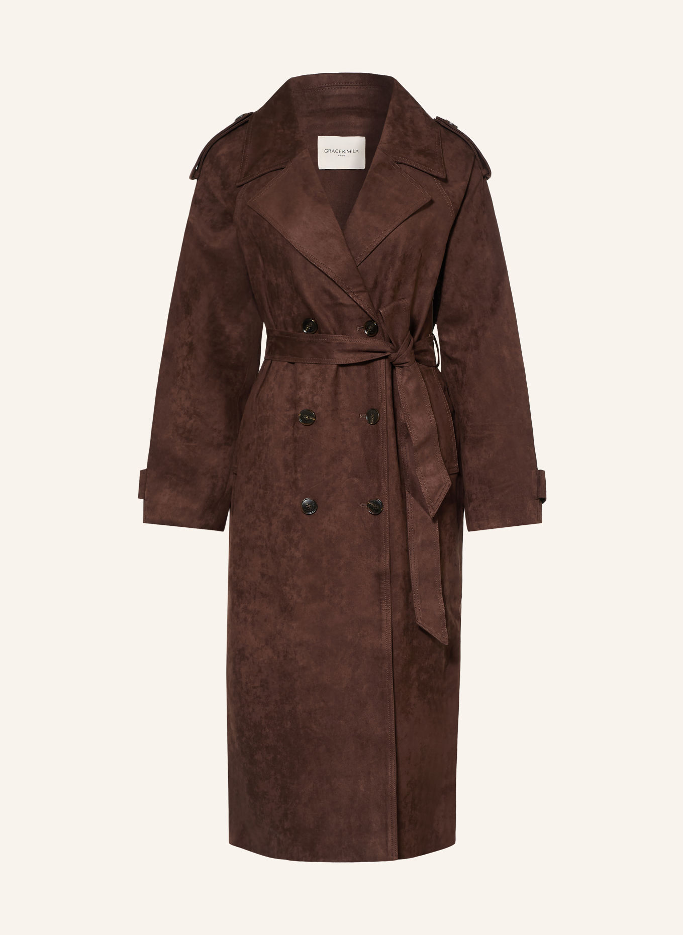 GRACE & MILA Trenchcoat ASTRID in leerlook: MARRON FONCÉ