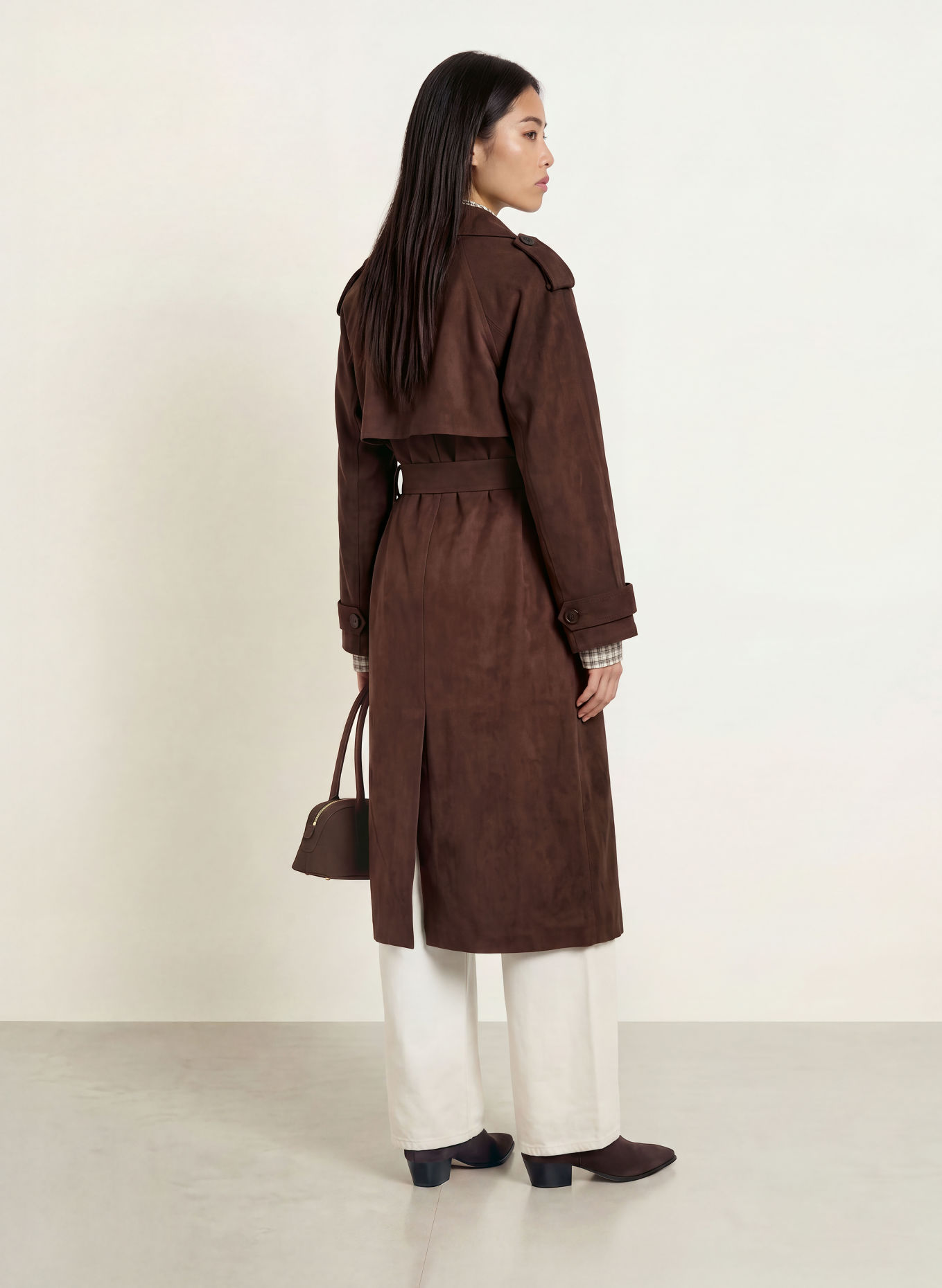 GRACE & MILA Trenchcoat ASTRID in leerlook: MARRON FONCÉ