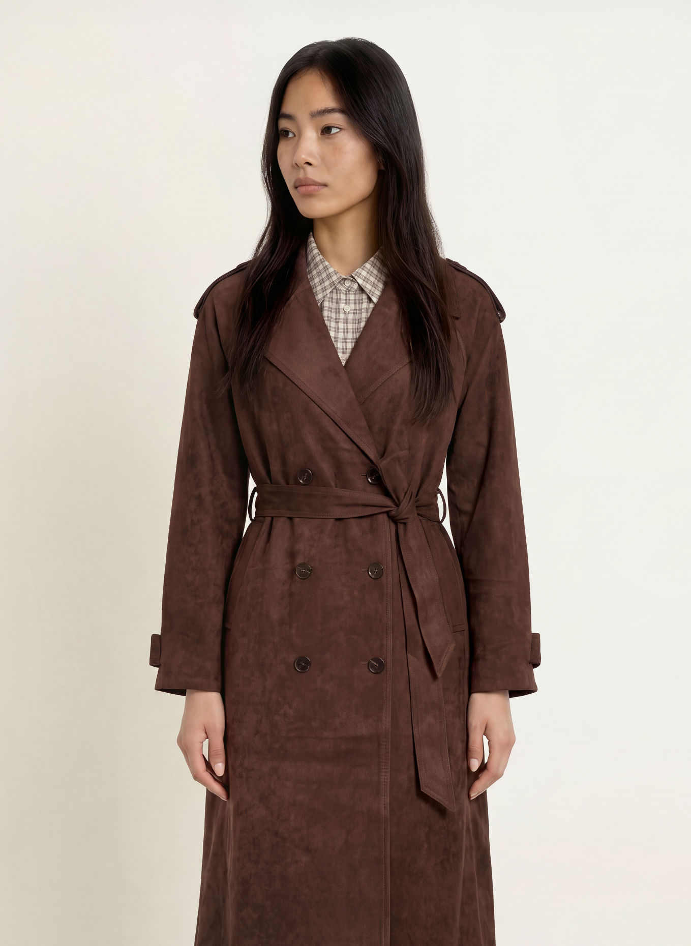 GRACE & MILA Trenchcoat ASTRID in leerlook: MARRON FONCÉ