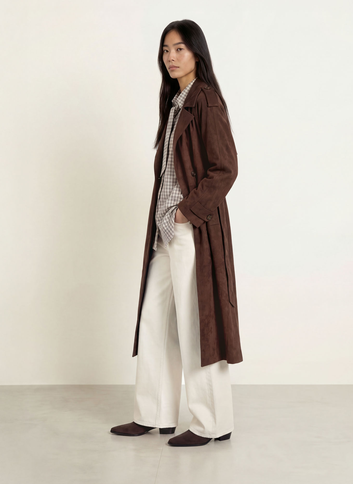 GRACE & MILA Trenchcoat ASTRID in leerlook: MARRON FONCÉ