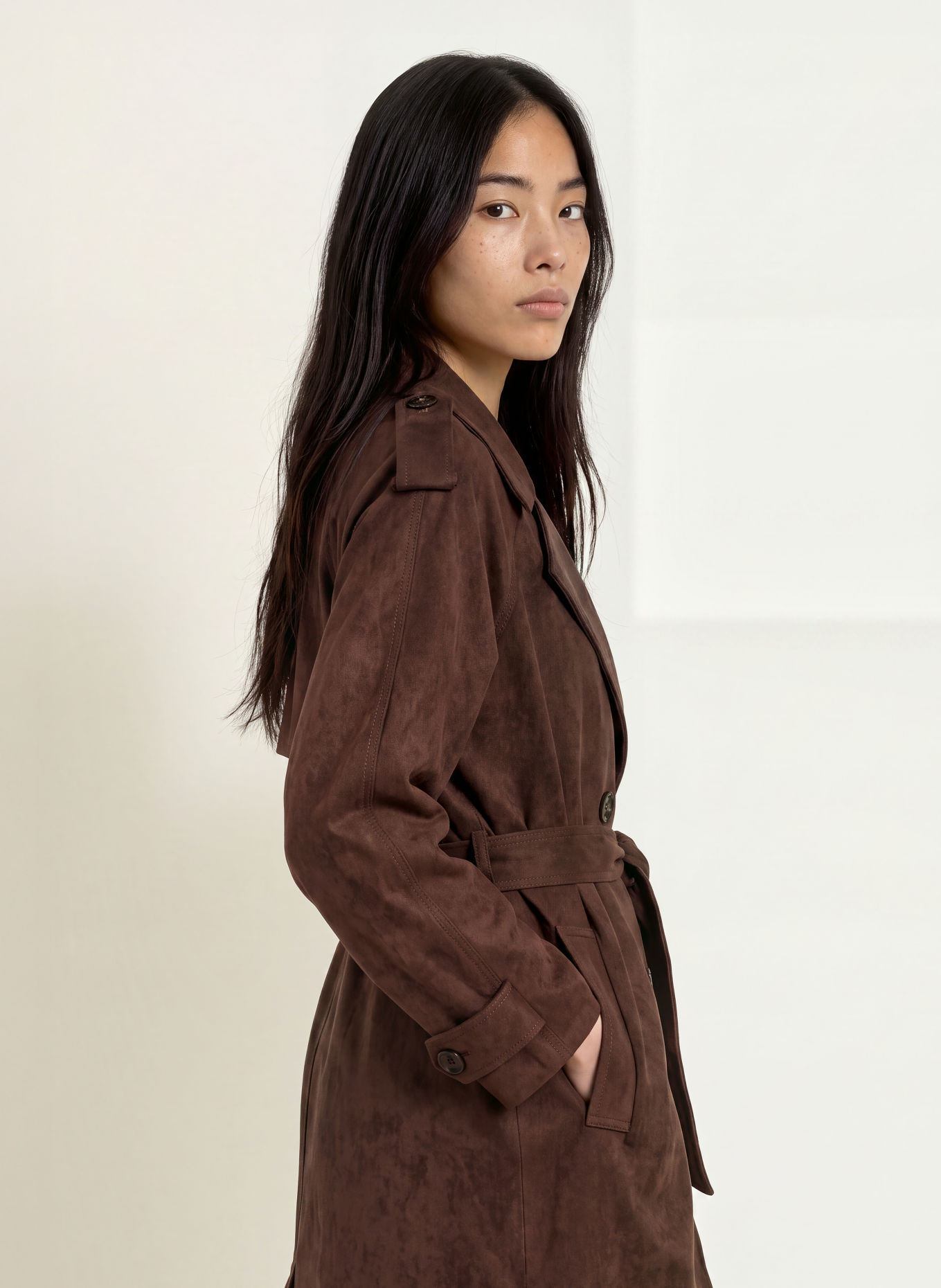 GRACE & MILA Trenchcoat ASTRID in leerlook: MARRON FONCÉ