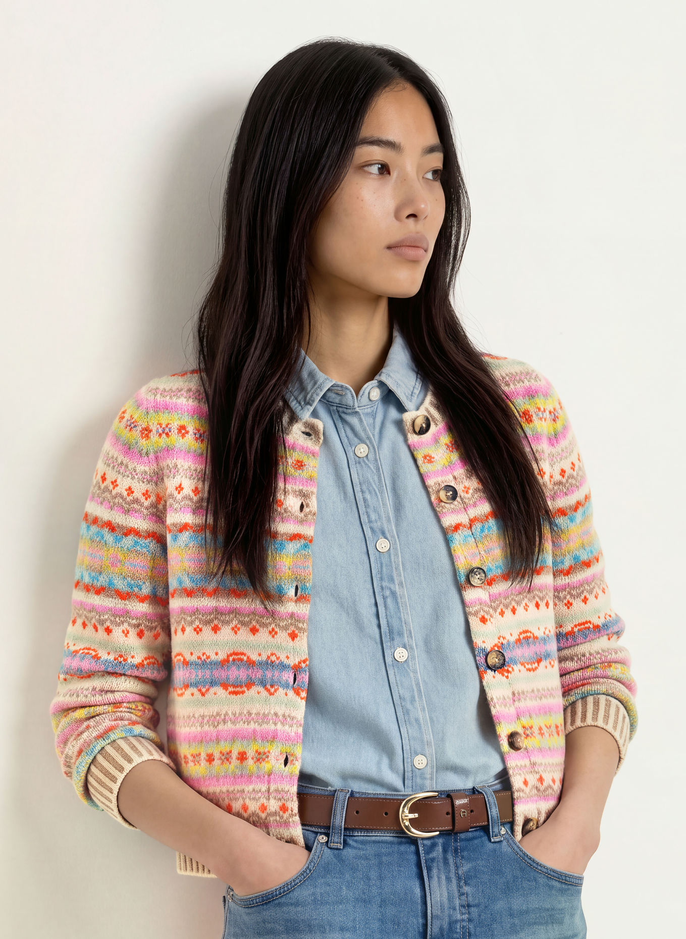 ERIBÉ Strickjacke KINOROSS: CREME / ROSA / ORANGE