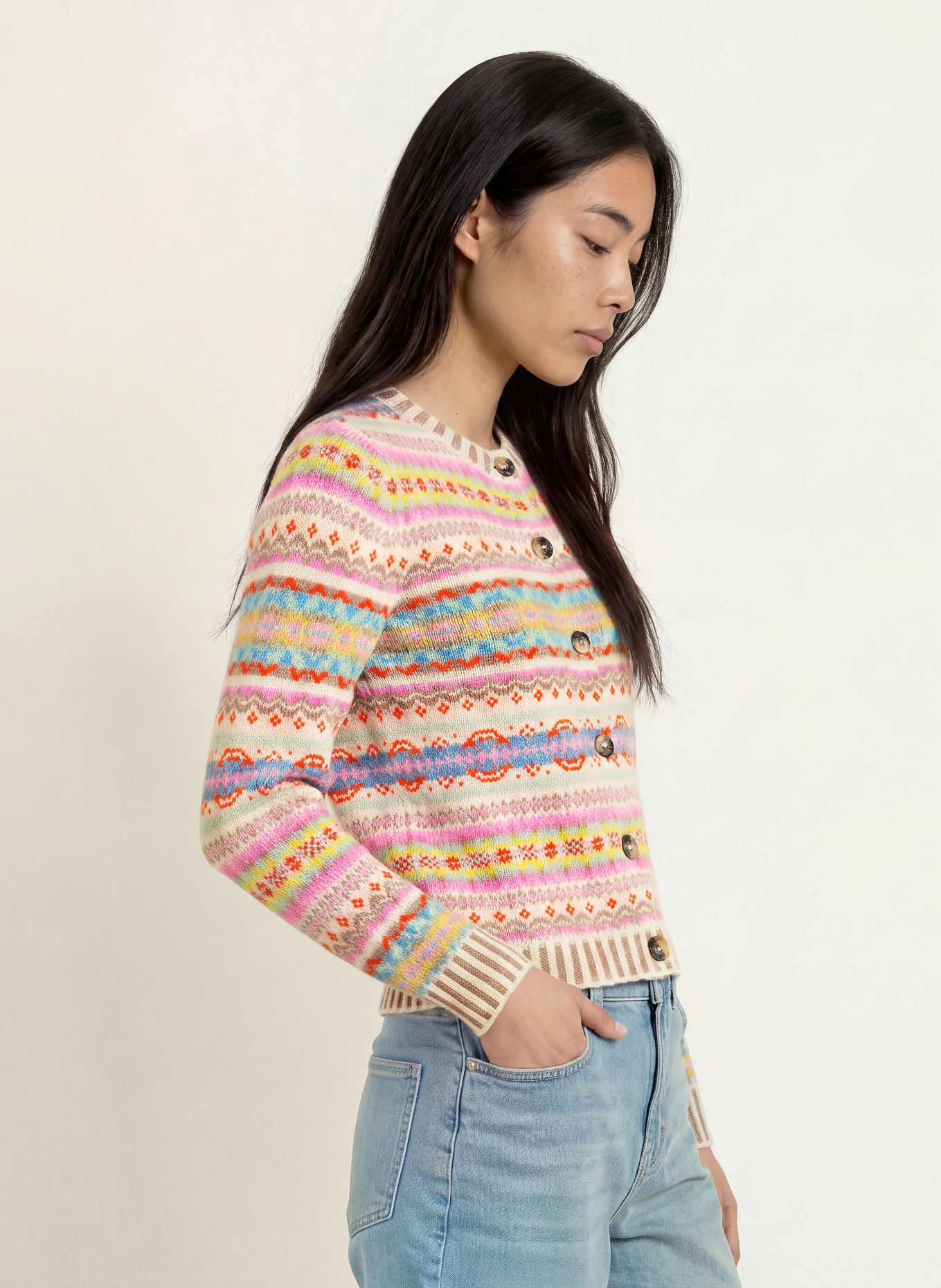 ERIBÉ Strickjacke KINOROSS: CREME / ROSA / ORANGE