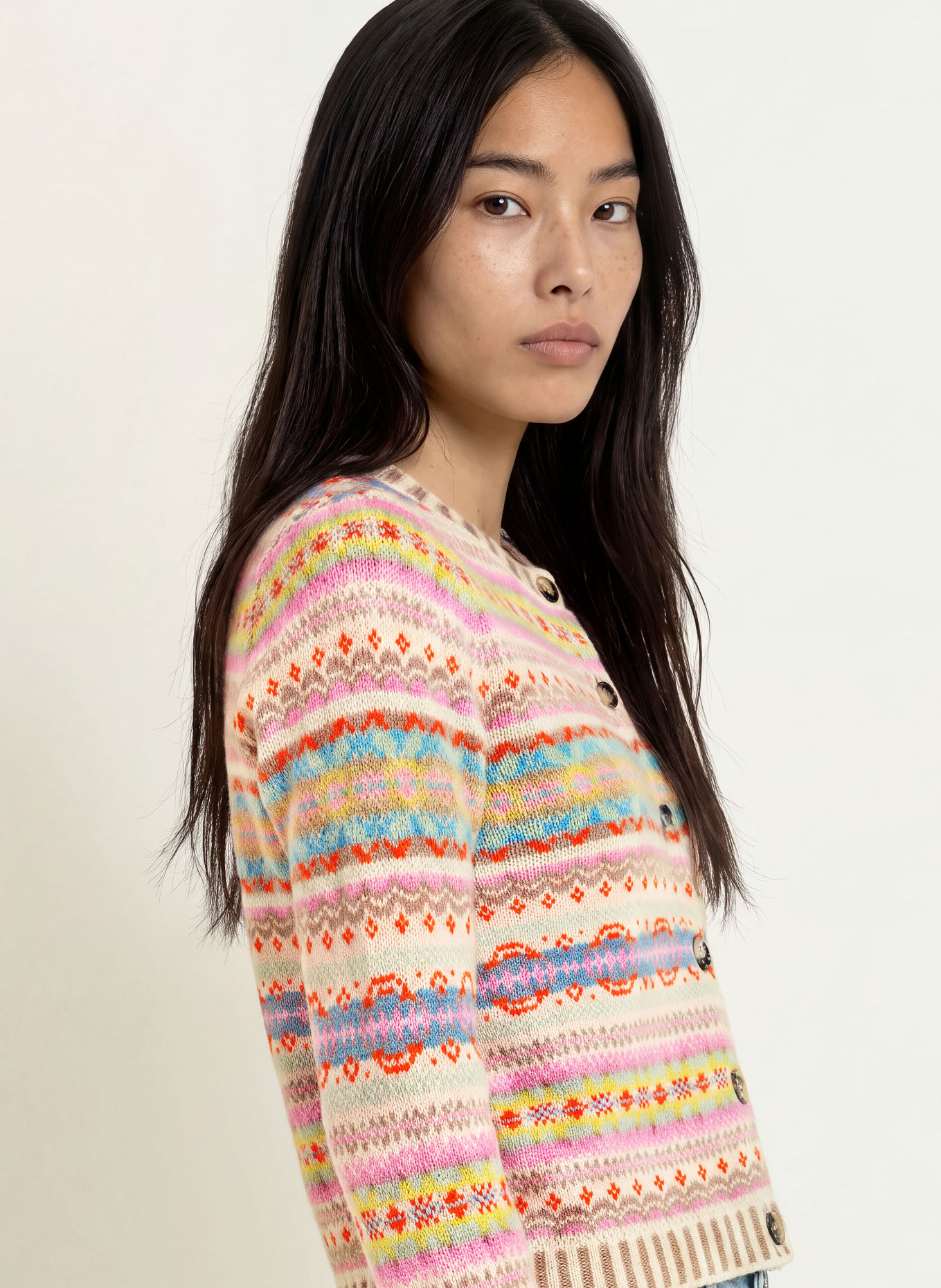 ERIBÉ Strickjacke KINOROSS: CREME / ROSA / ORANGE