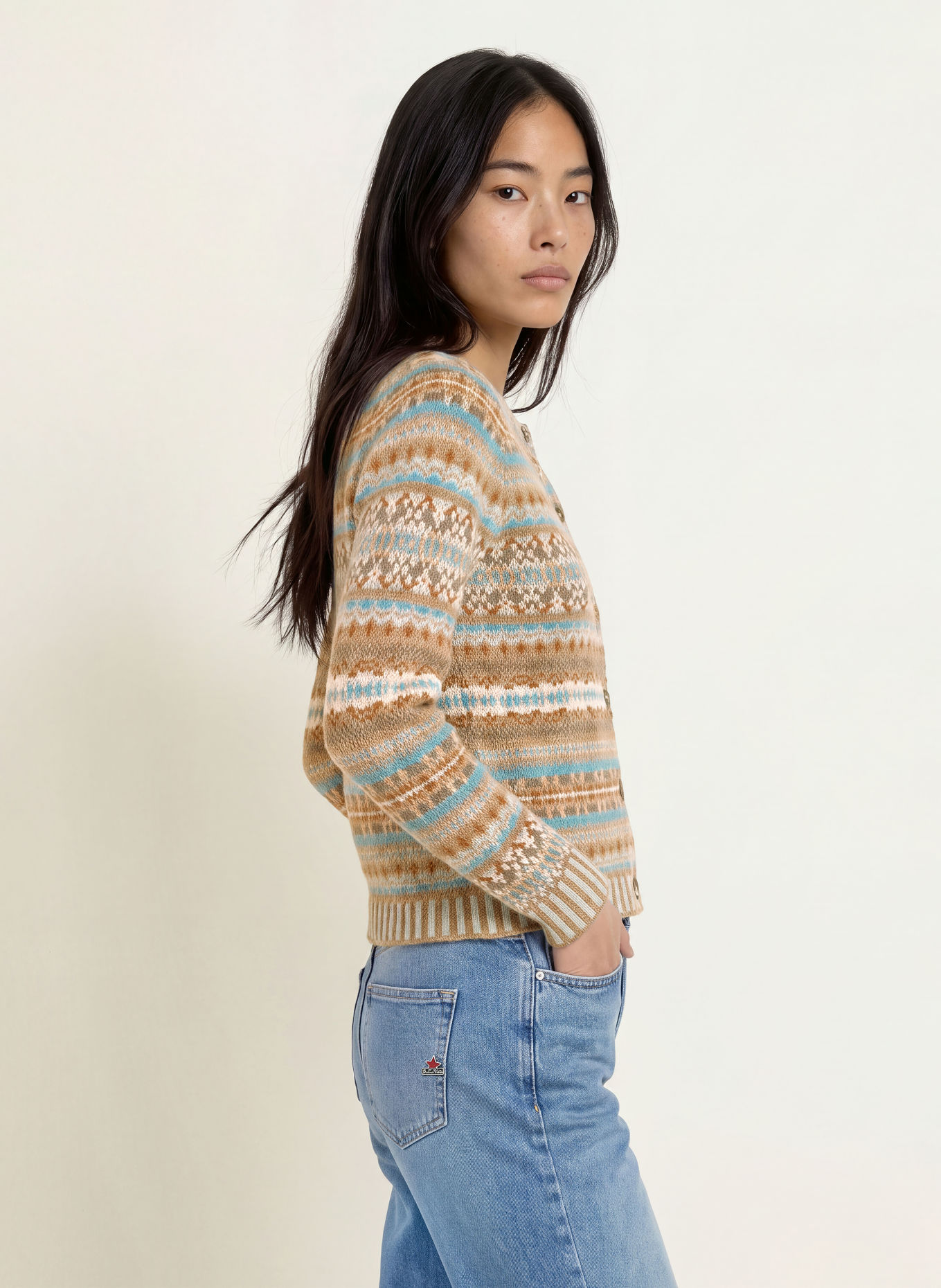 ERIBÉ Strickjacke KINOROSS: BEIGE / BRAUN / HELLBLAU